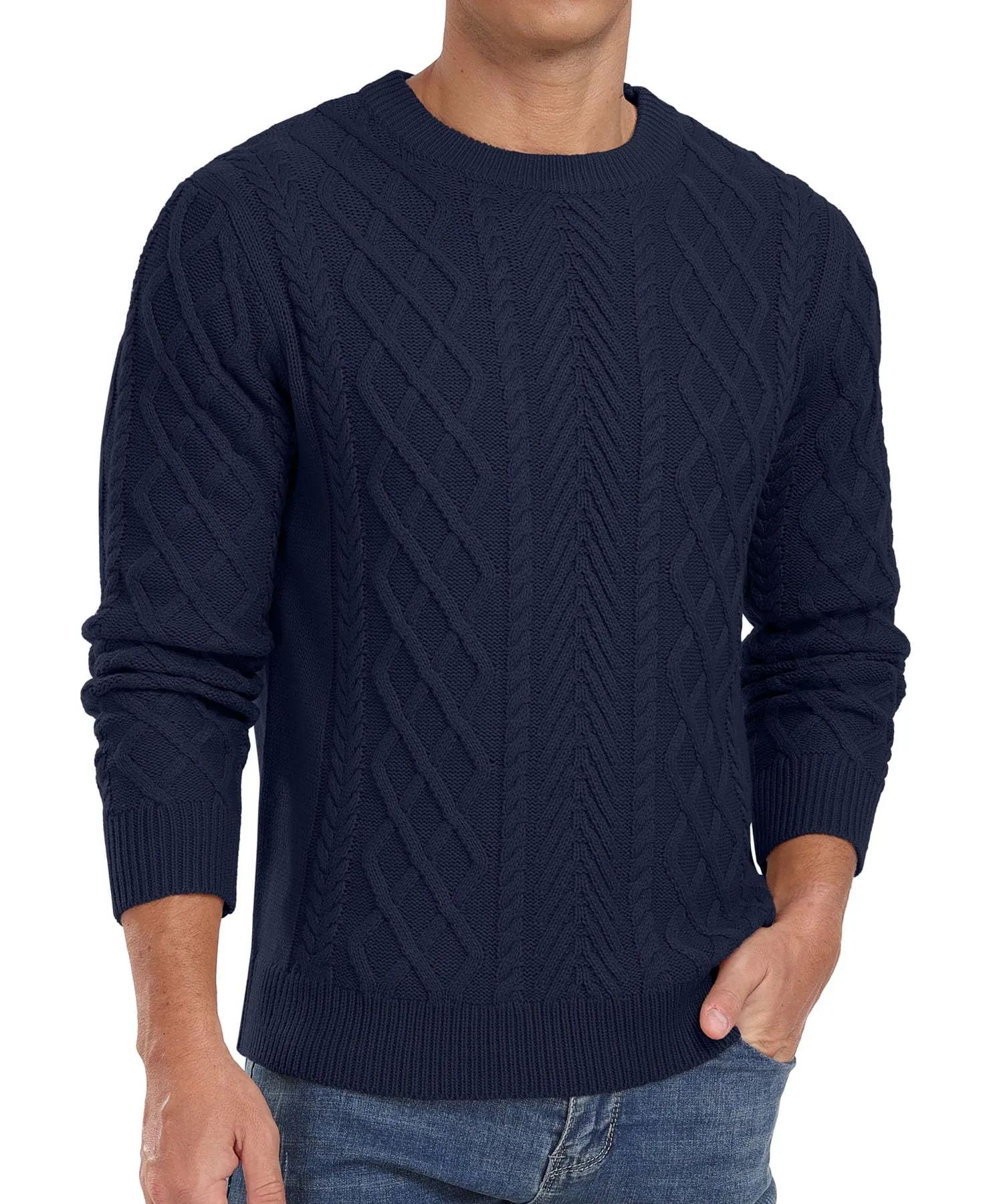 Askdeer Men's Fisherman Textured Pullover Sweater Casual Long Sleeve Crewneck Sweater Classic Soft Knitted Sweaters