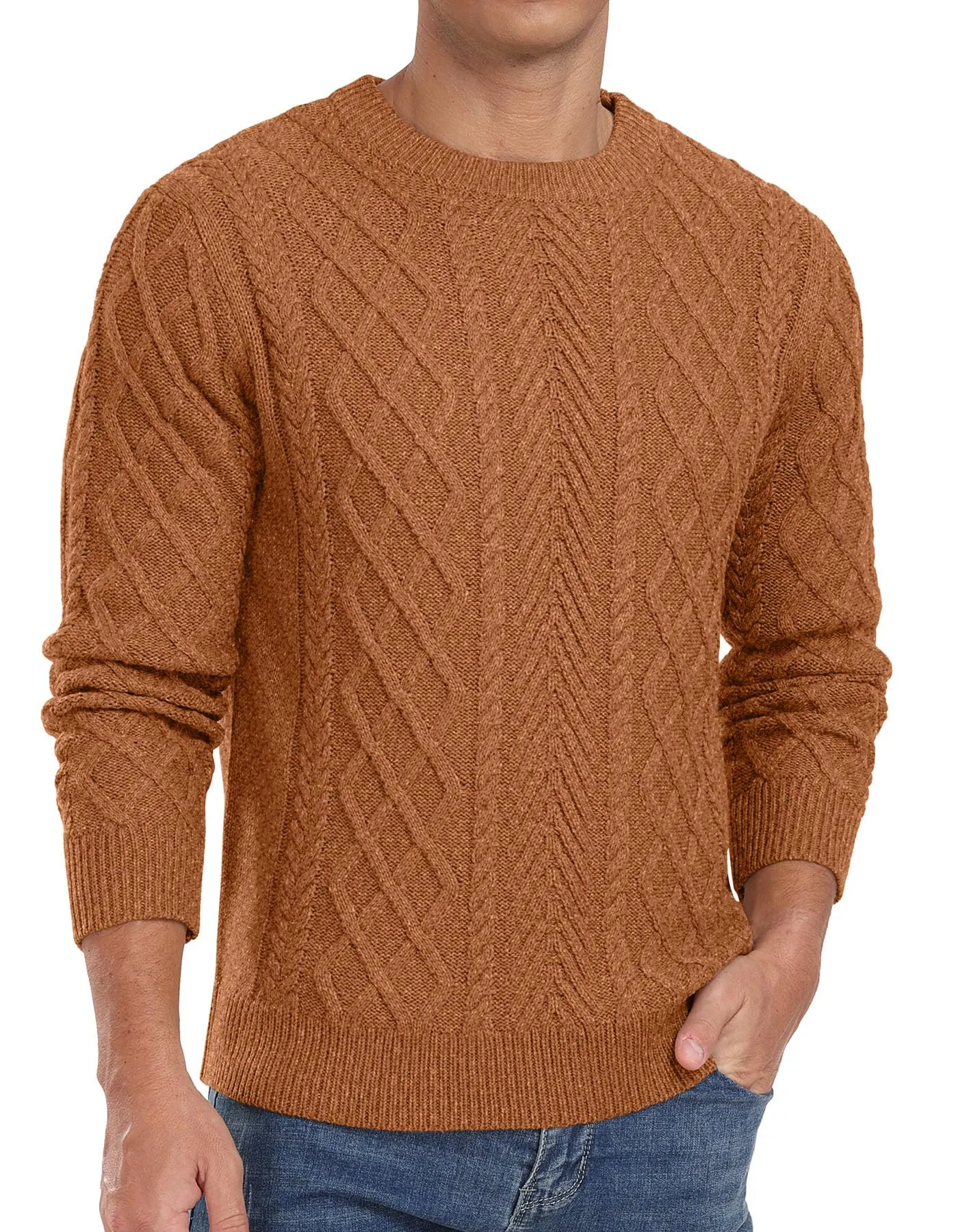 Askdeer Men's Fisherman Textured Pullover Sweater Casual Long Sleeve Crewneck Sweater Classic Soft Knitted Sweaters