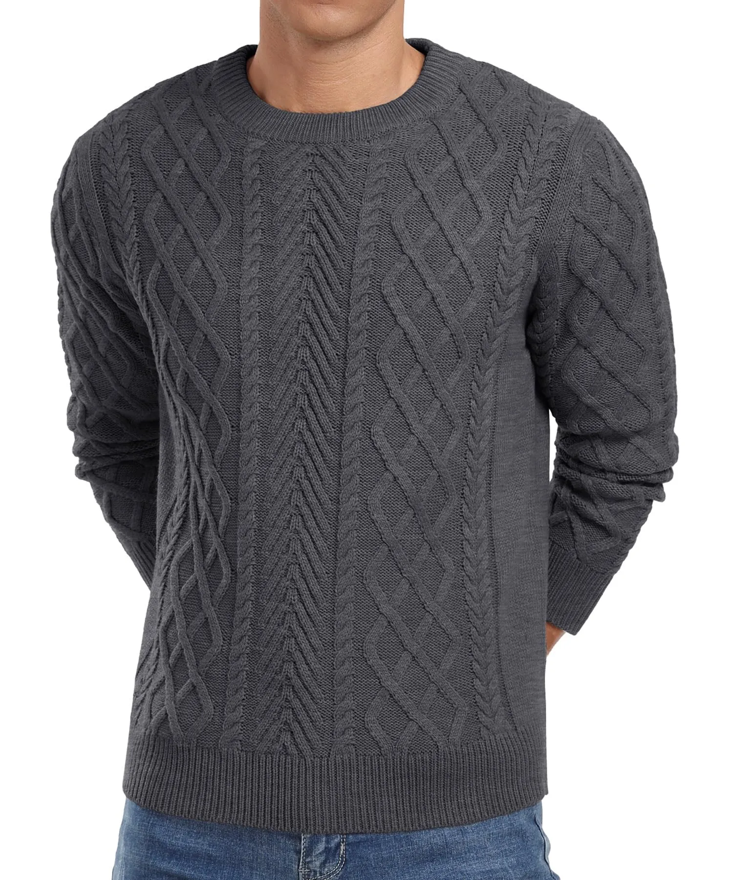 Askdeer Men's Fisherman Textured Pullover Sweater Casual Long Sleeve Crewneck Sweater Classic Soft Knitted Sweaters
