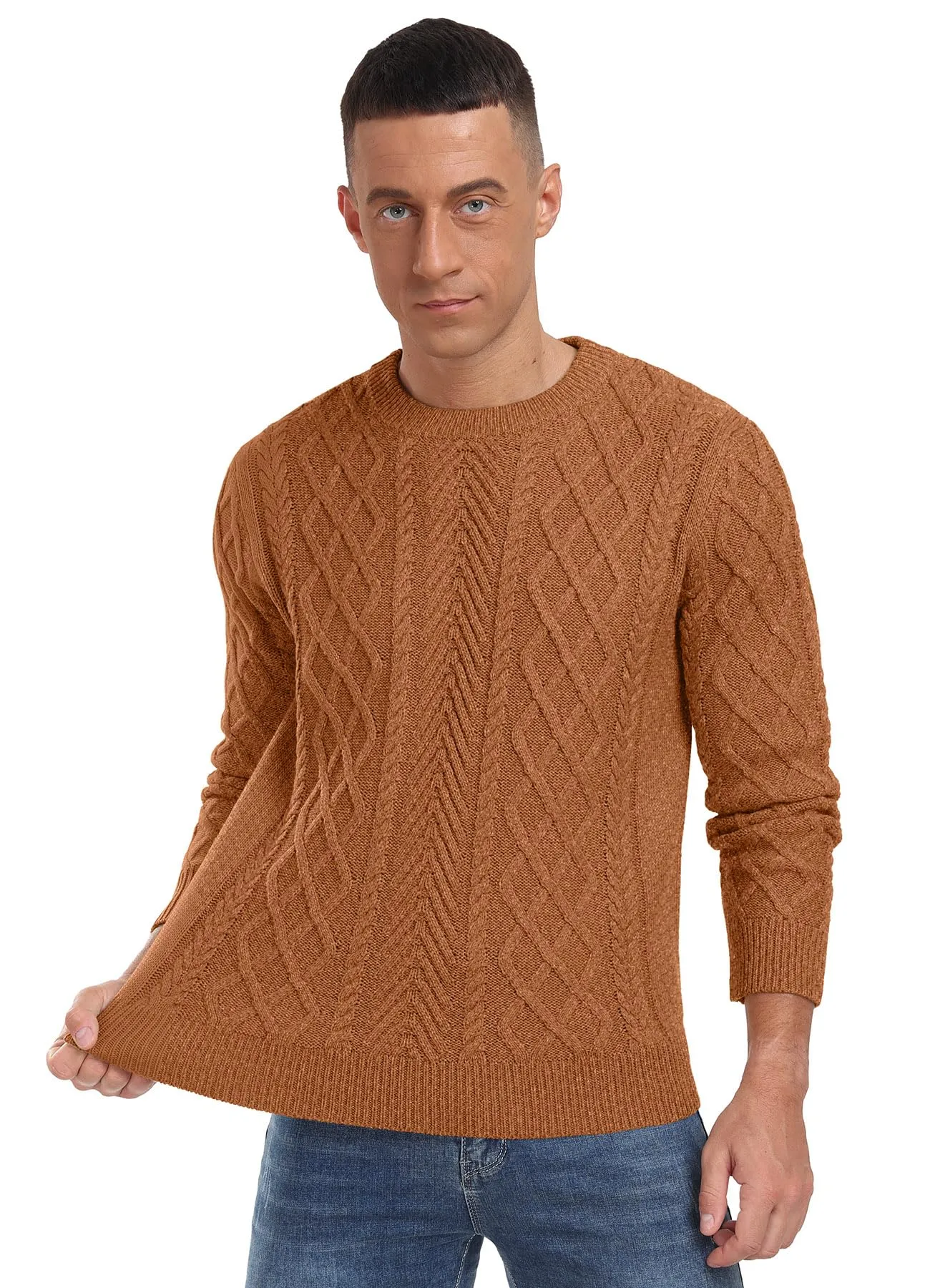 Askdeer Men's Fisherman Textured Pullover Sweater Casual Long Sleeve Crewneck Sweater Classic Soft Knitted Sweaters