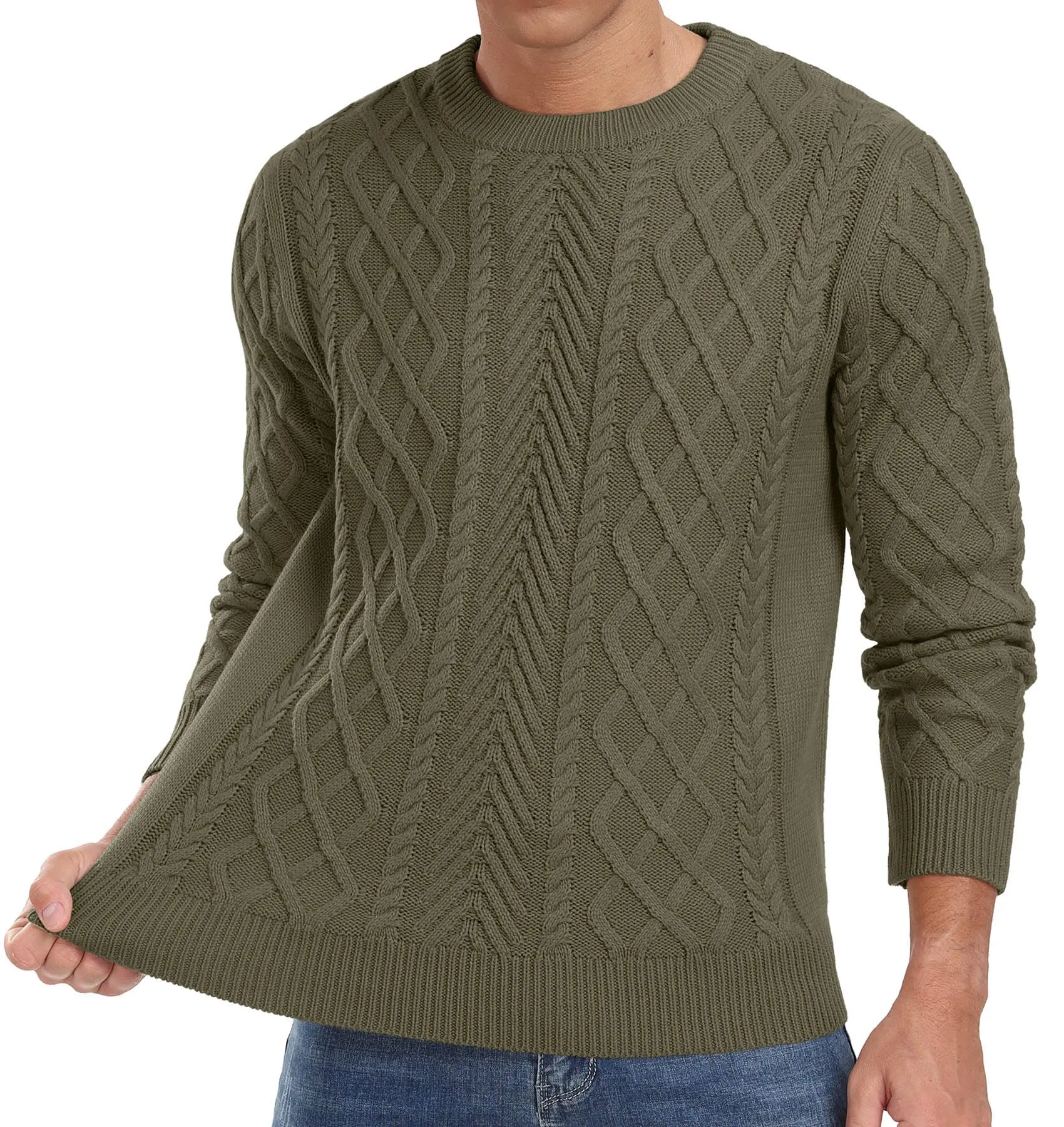Askdeer Men's Fisherman Textured Pullover Sweater Casual Long Sleeve Crewneck Sweater Classic Soft Knitted Sweaters
