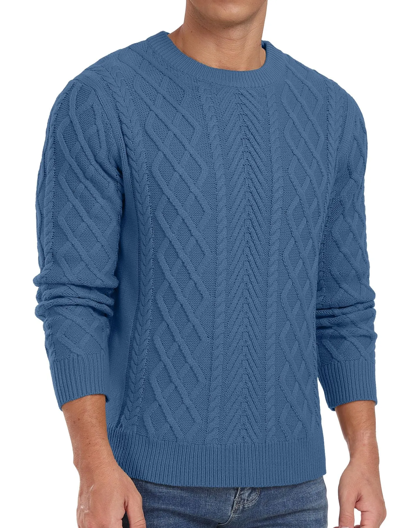 Askdeer Men's Fisherman Textured Pullover Sweater Casual Long Sleeve Crewneck Sweater Classic Soft Knitted Sweaters
