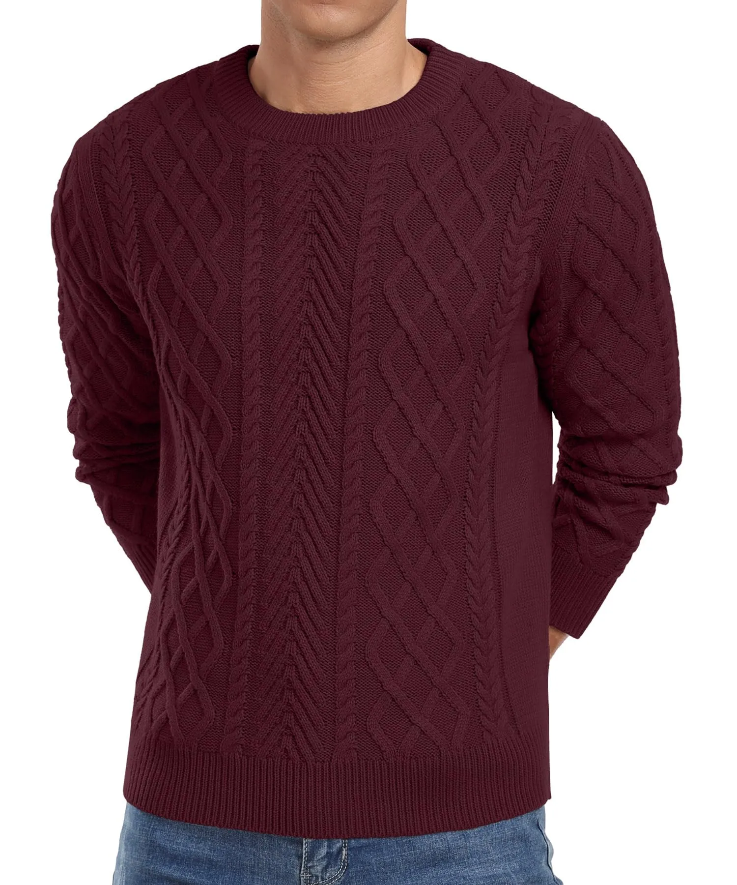 Askdeer Men's Fisherman Textured Pullover Sweater Casual Long Sleeve Crewneck Sweater Classic Soft Knitted Sweaters