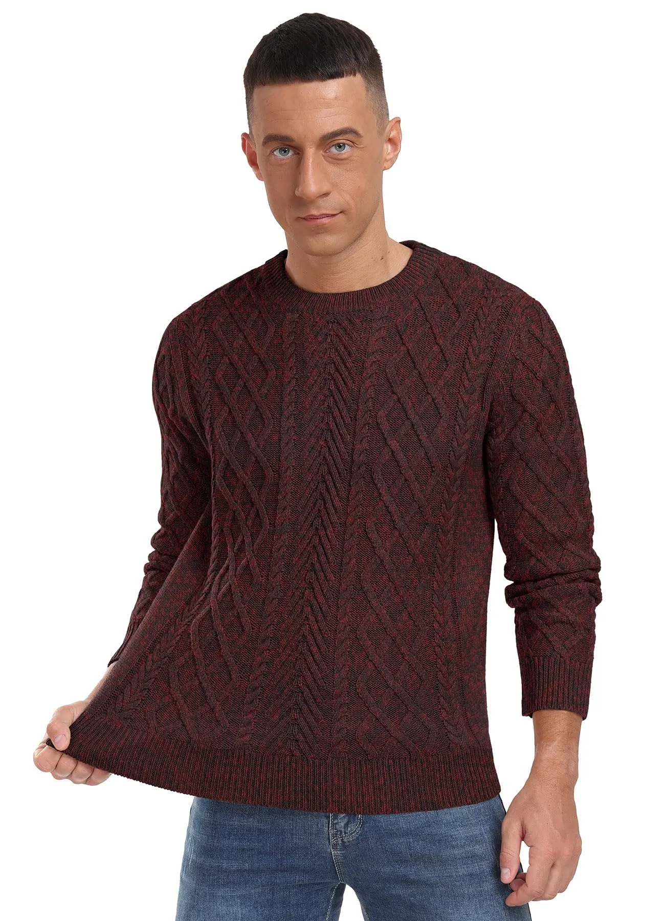 Askdeer Men's Fisherman Textured Pullover Sweater Casual Long Sleeve Crewneck Sweater Classic Soft Knitted Sweaters