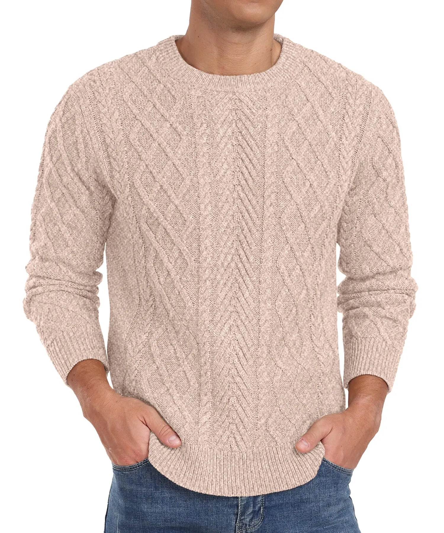 Askdeer Men's Fisherman Textured Pullover Sweater Casual Long Sleeve Crewneck Sweater Classic Soft Knitted Sweaters