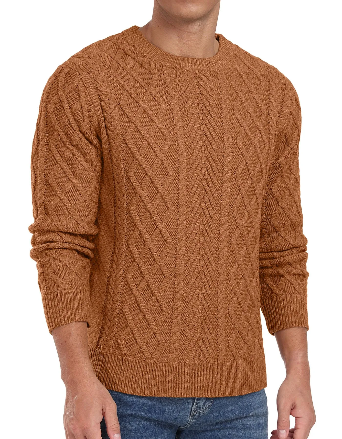 Askdeer Men's Fisherman Textured Pullover Sweater Casual Long Sleeve Crewneck Sweater Classic Soft Knitted Sweaters