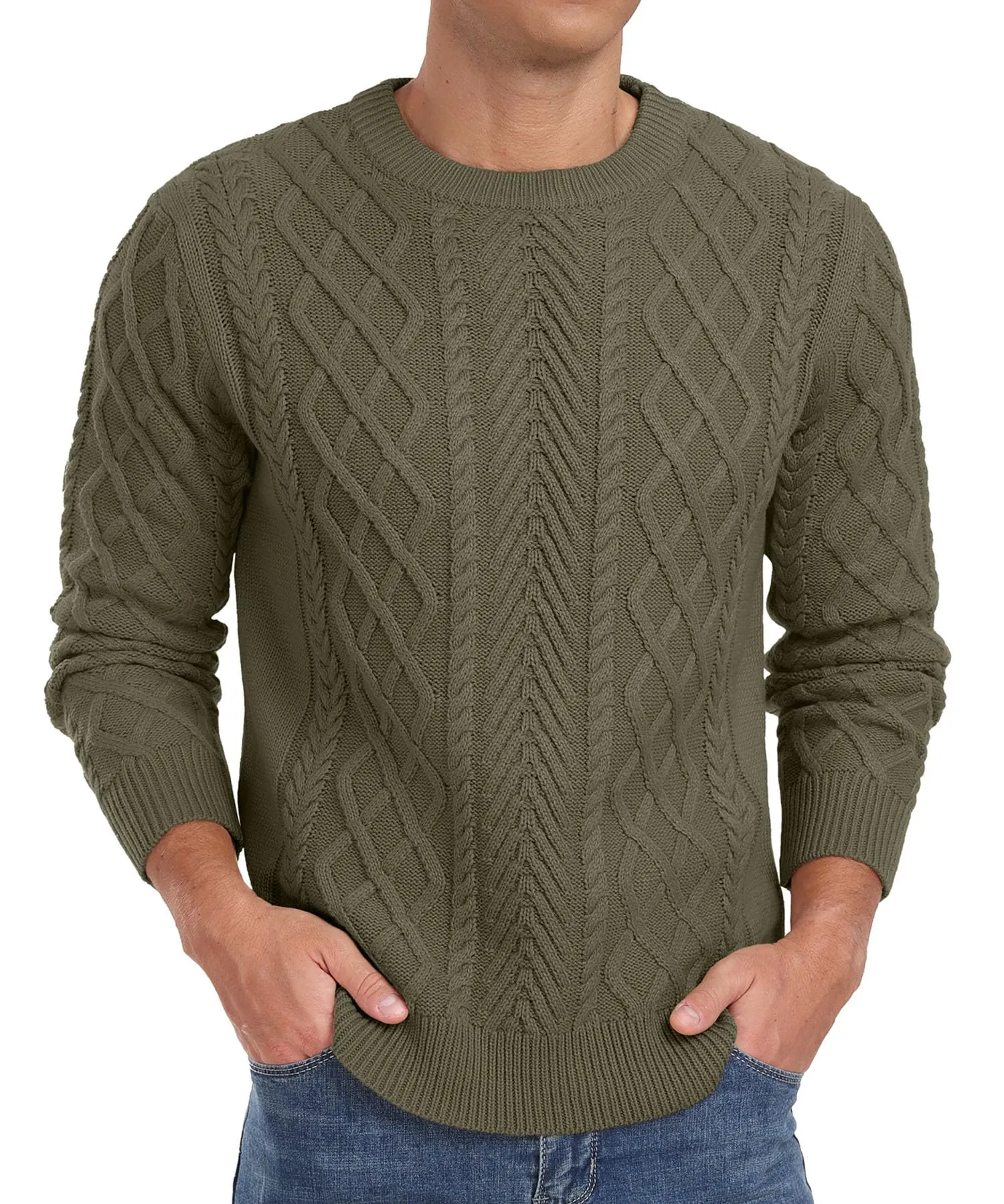 Askdeer Men's Fisherman Textured Pullover Sweater Casual Long Sleeve Crewneck Sweater Classic Soft Knitted Sweaters
