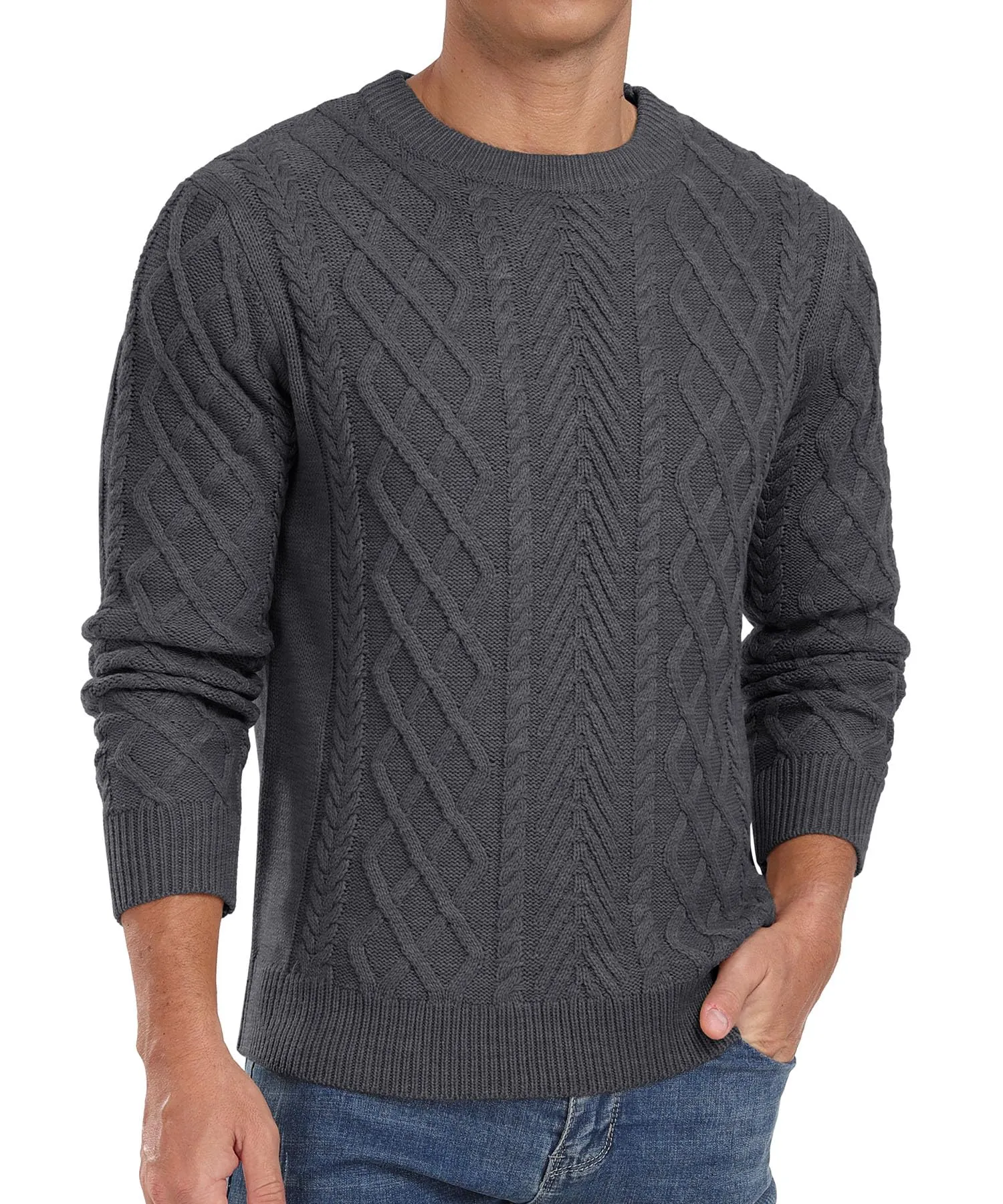 Askdeer Men's Fisherman Textured Pullover Sweater Casual Long Sleeve Crewneck Sweater Classic Soft Knitted Sweaters