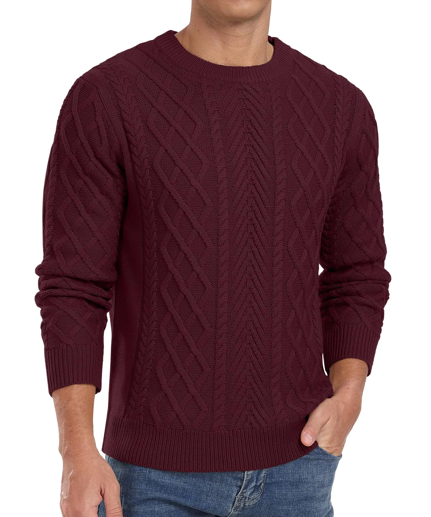 Askdeer Men's Fisherman Textured Pullover Sweater Casual Long Sleeve Crewneck Sweater Classic Soft Knitted Sweaters
