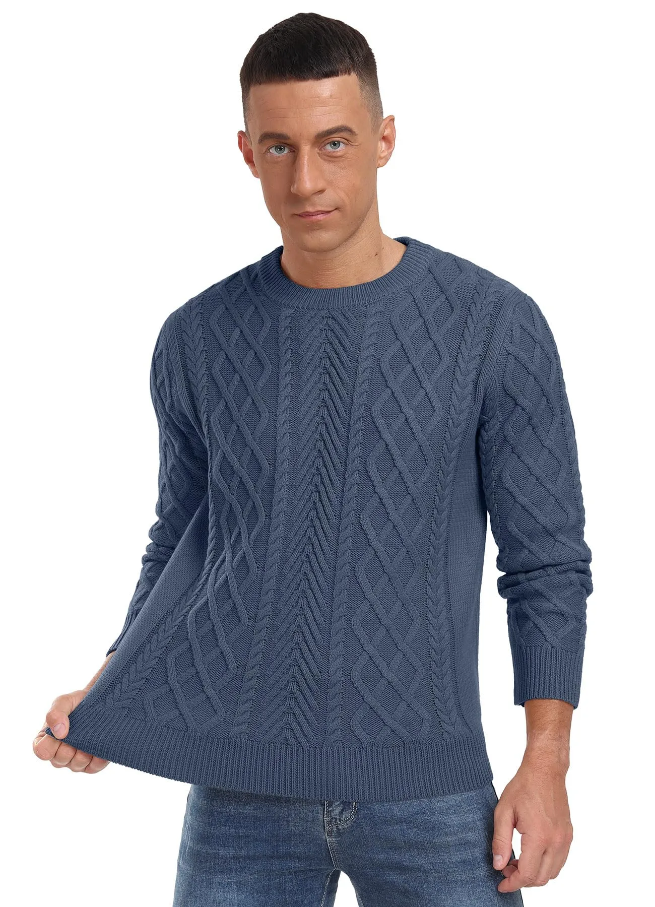 Askdeer Men's Fisherman Textured Pullover Sweater Casual Long Sleeve Crewneck Sweater Classic Soft Knitted Sweaters
