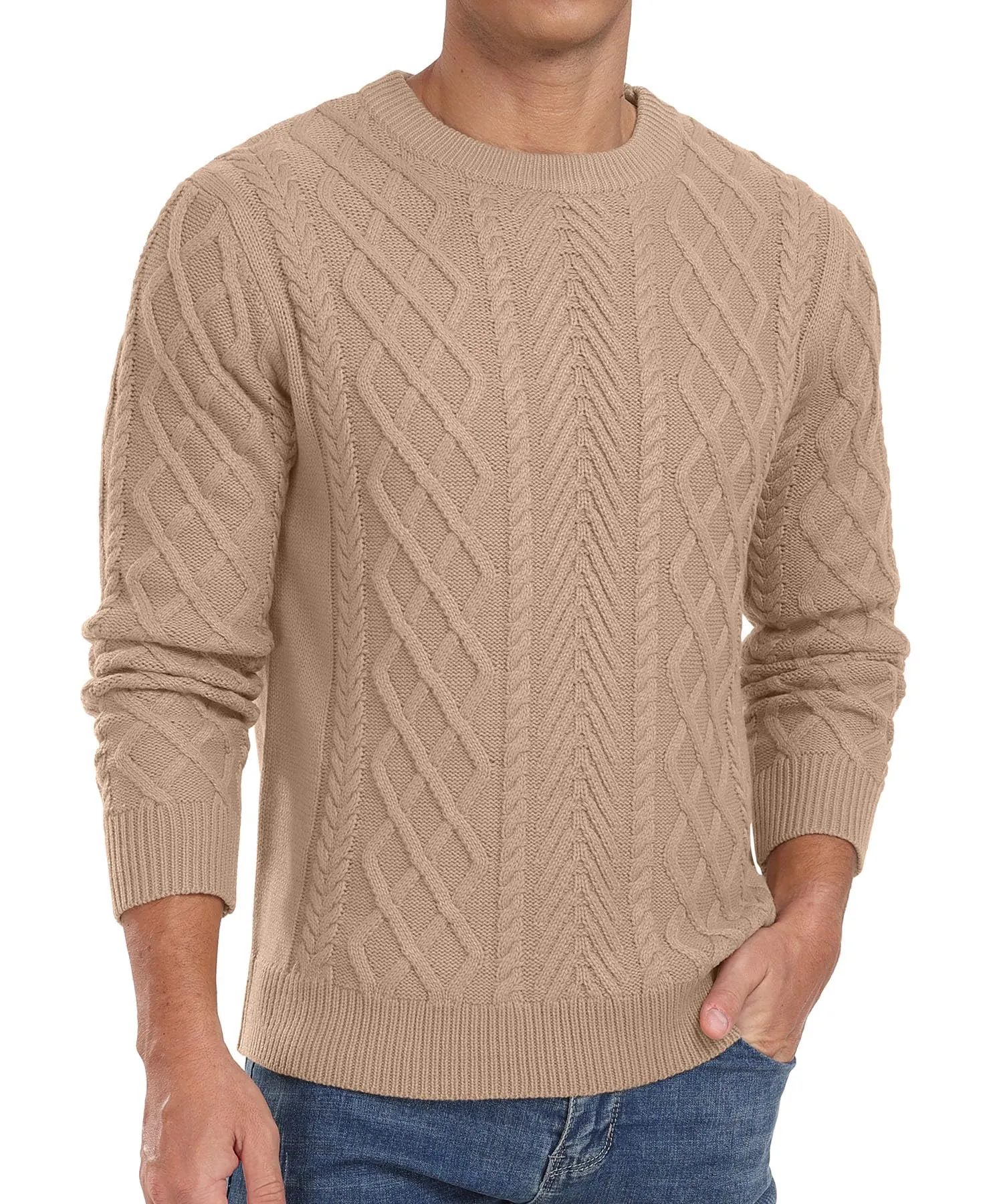 Askdeer Men's Fisherman Textured Pullover Sweater Casual Long Sleeve Crewneck Sweater Classic Soft Knitted Sweaters