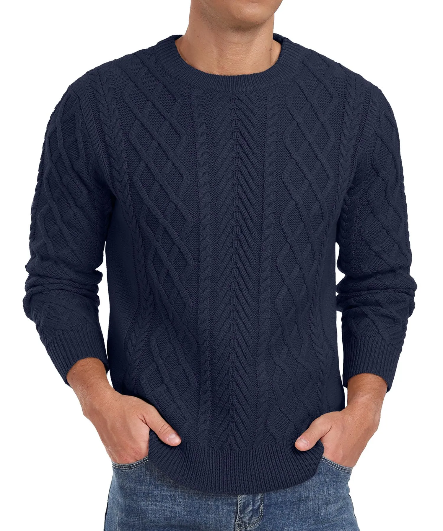 Askdeer Men's Fisherman Textured Pullover Sweater Casual Long Sleeve Crewneck Sweater Classic Soft Knitted Sweaters