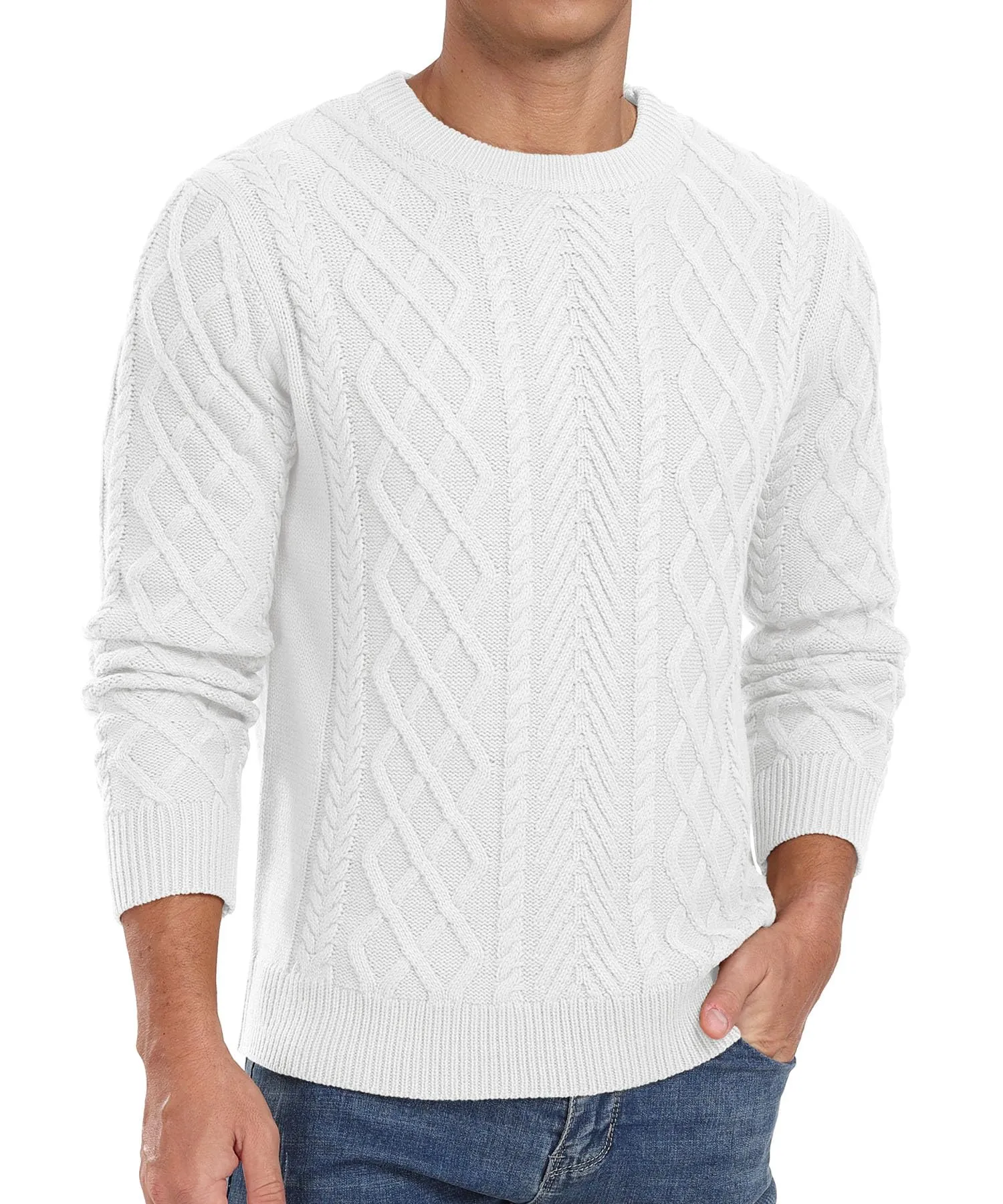 Askdeer Men's Fisherman Textured Pullover Sweater Casual Long Sleeve Crewneck Sweater Classic Soft Knitted Sweaters