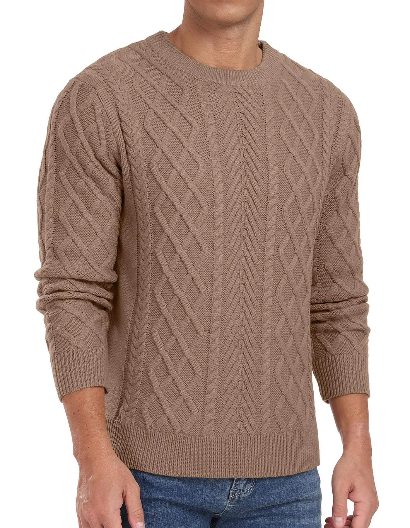 Askdeer Men's Fisherman Textured Pullover Sweater Casual Long Sleeve Crewneck Sweater Classic Soft Knitted Sweaters