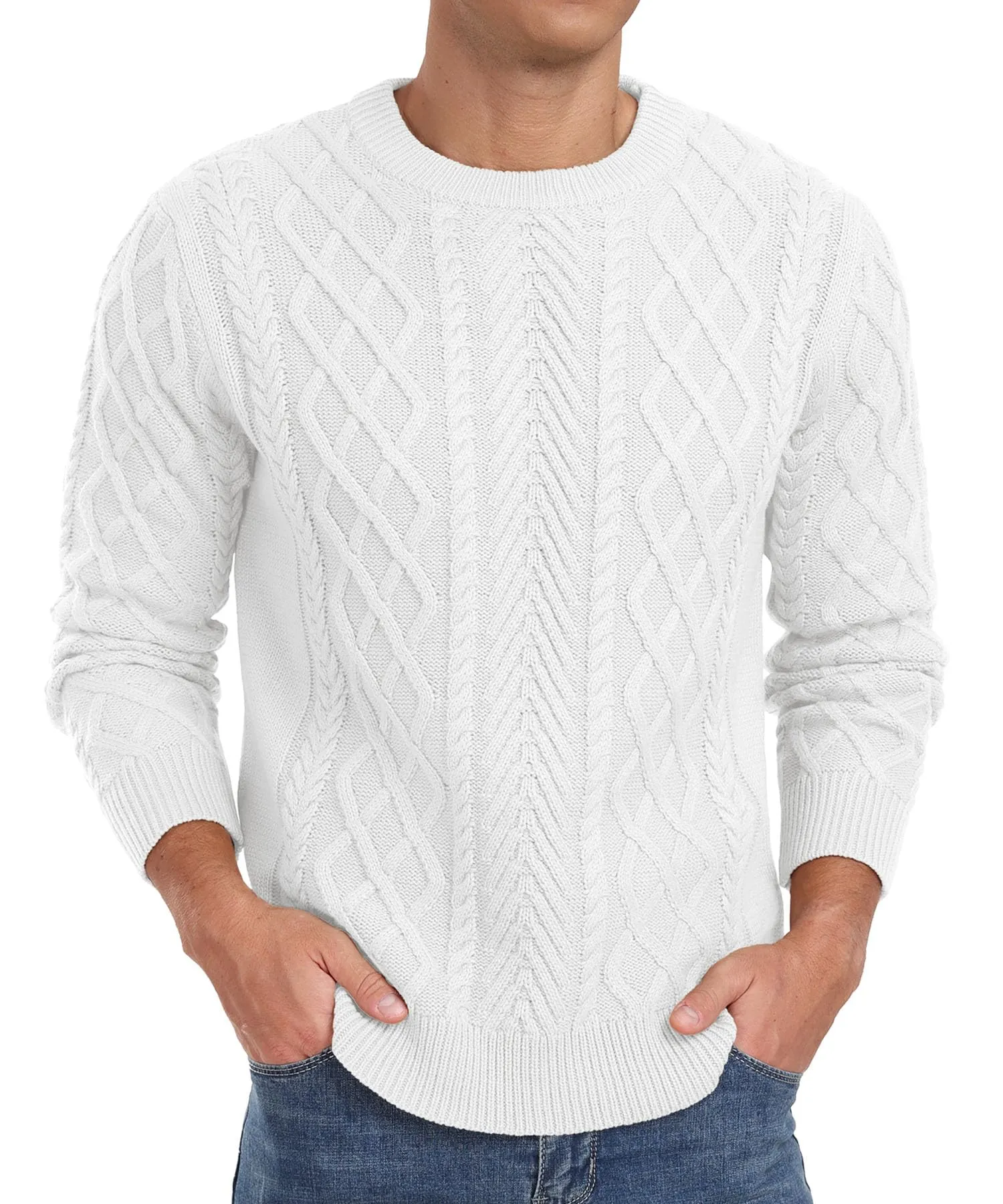 Askdeer Men's Fisherman Textured Pullover Sweater Casual Long Sleeve Crewneck Sweater Classic Soft Knitted Sweaters