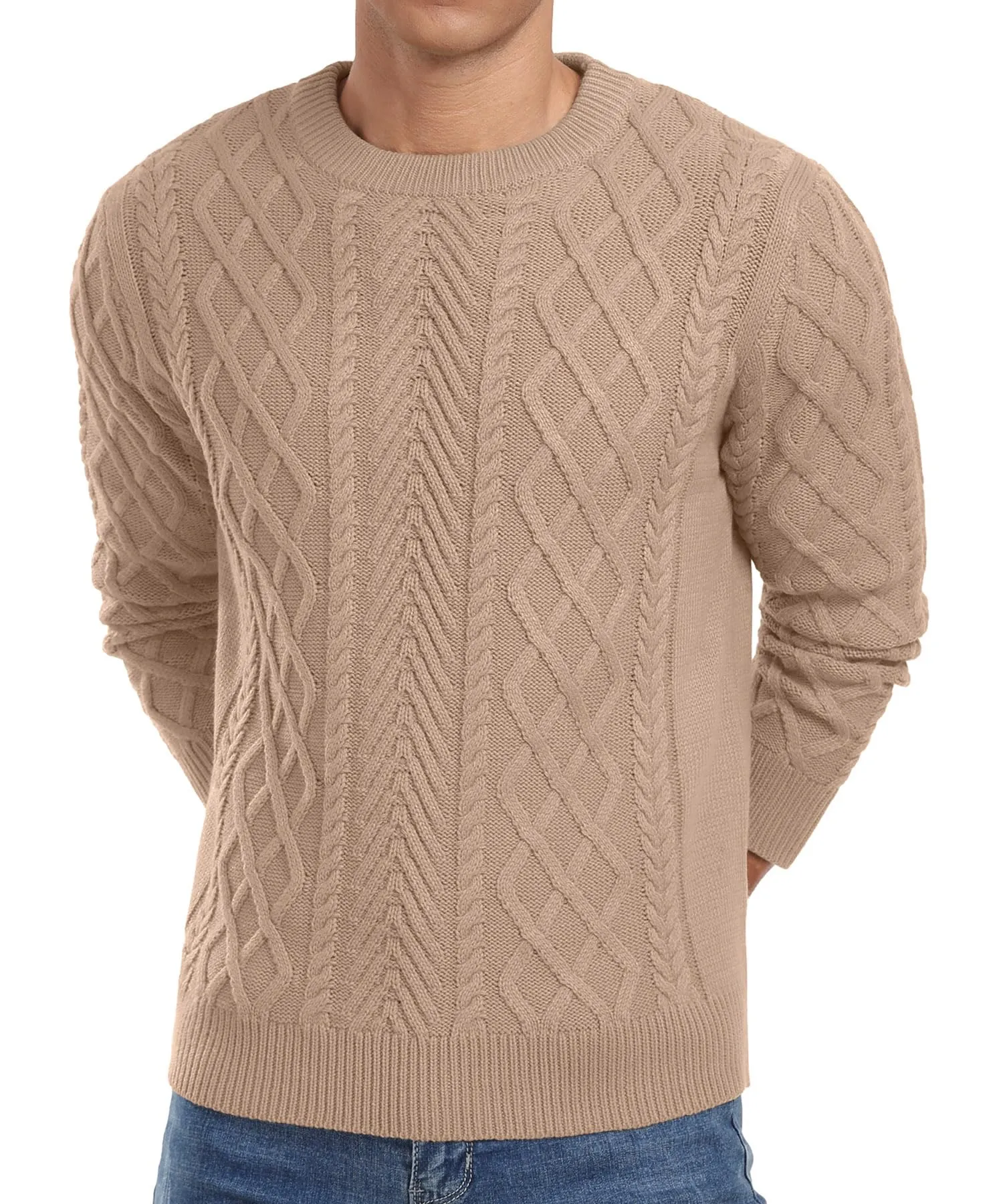 Askdeer Men's Fisherman Textured Pullover Sweater Casual Long Sleeve Crewneck Sweater Classic Soft Knitted Sweaters
