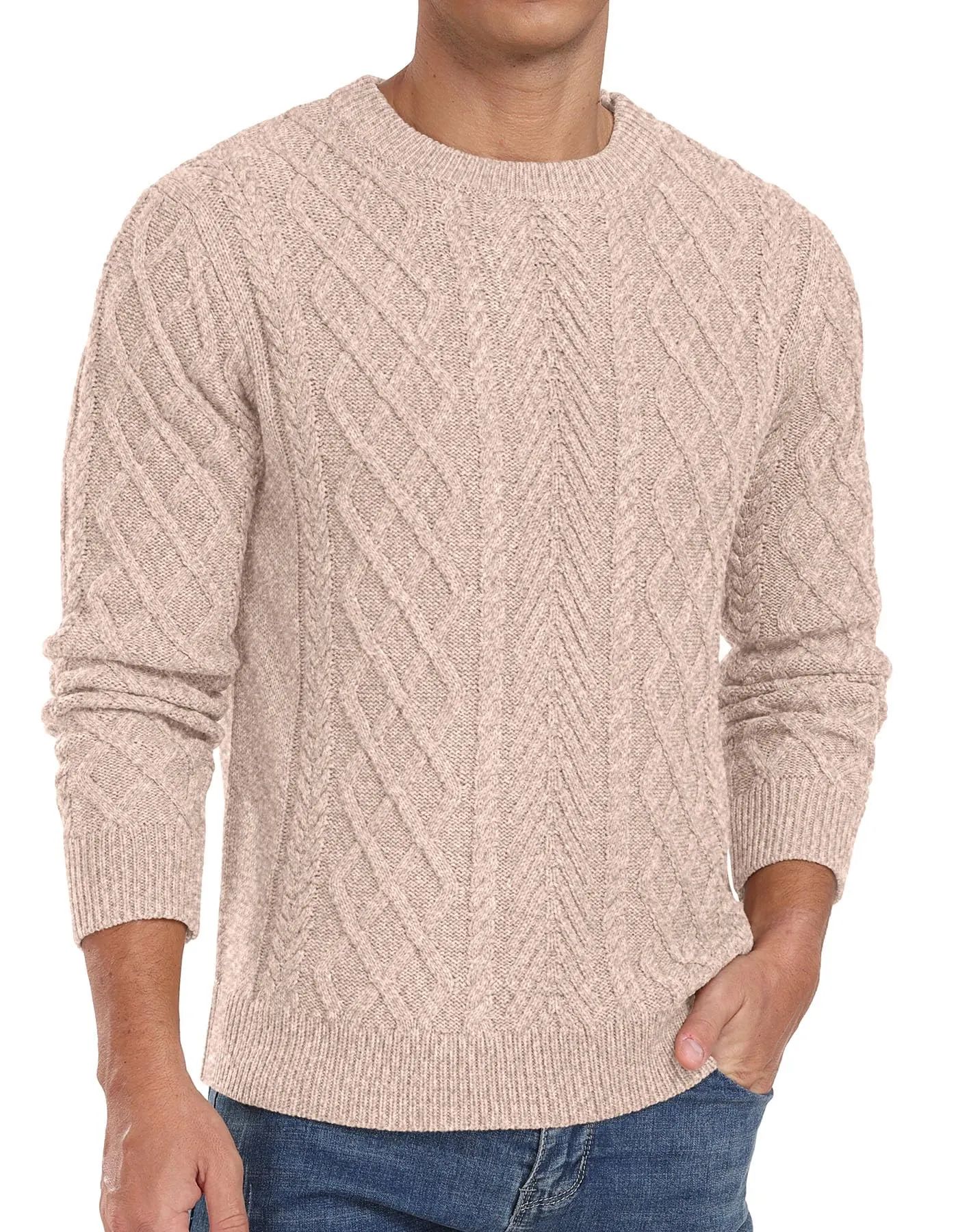 Askdeer Men's Fisherman Textured Pullover Sweater Casual Long Sleeve Crewneck Sweater Classic Soft Knitted Sweaters