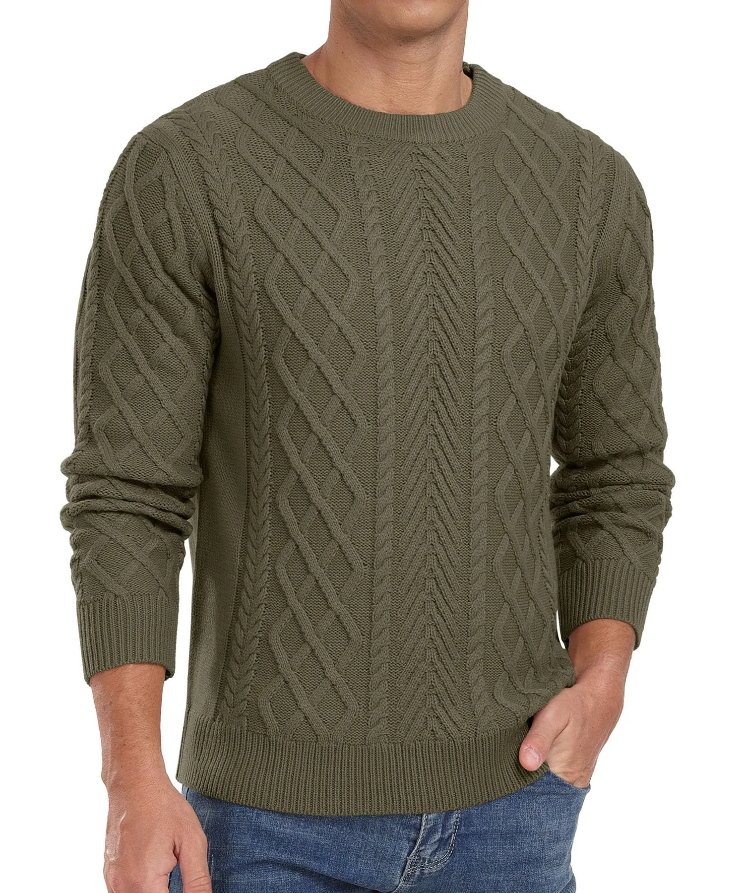 Askdeer Men's Fisherman Textured Pullover Sweater Casual Long Sleeve Crewneck Sweater Classic Soft Knitted Sweaters