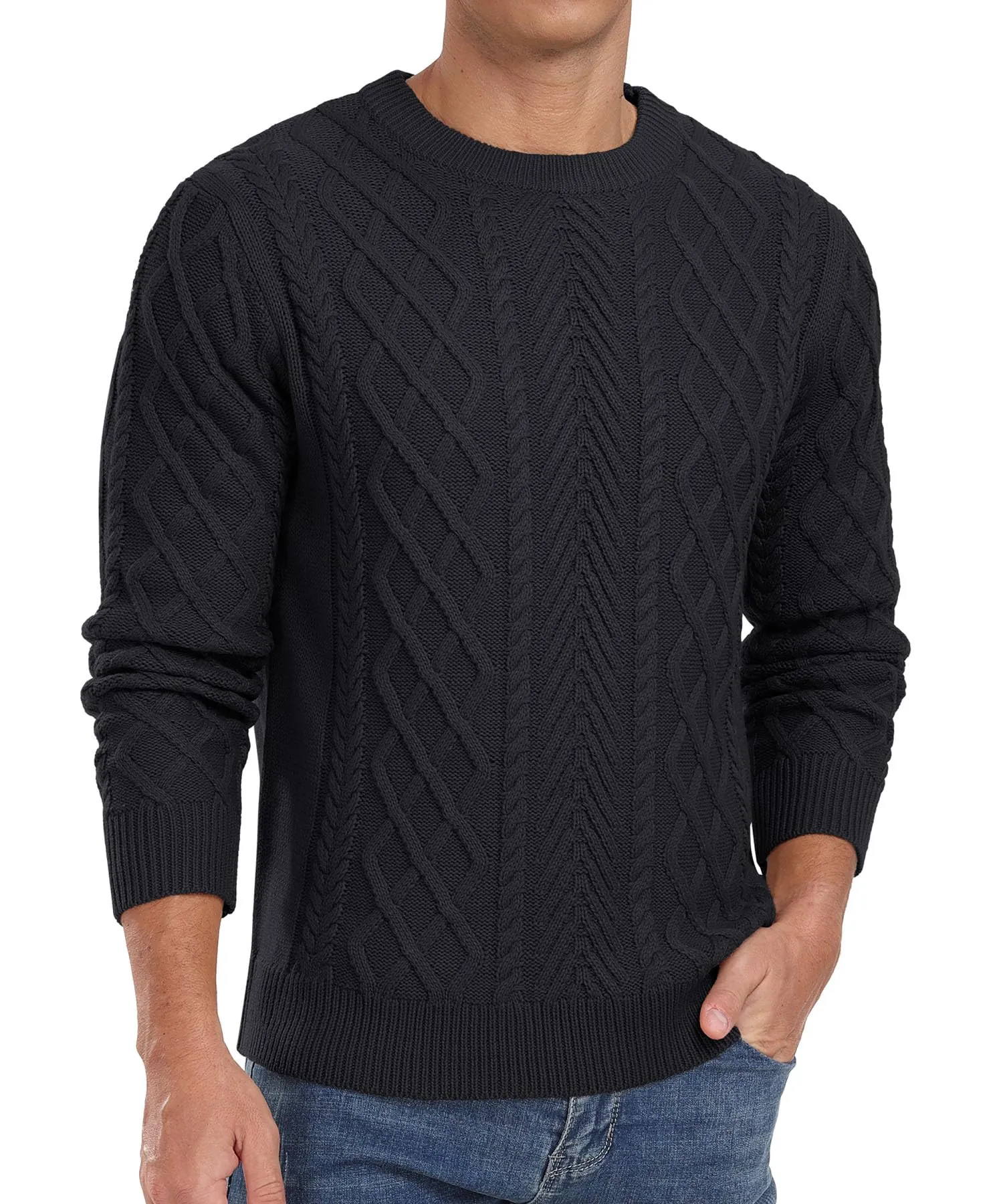 Askdeer Men's Fisherman Textured Pullover Sweater Casual Long Sleeve Crewneck Sweater Classic Soft Knitted Sweaters