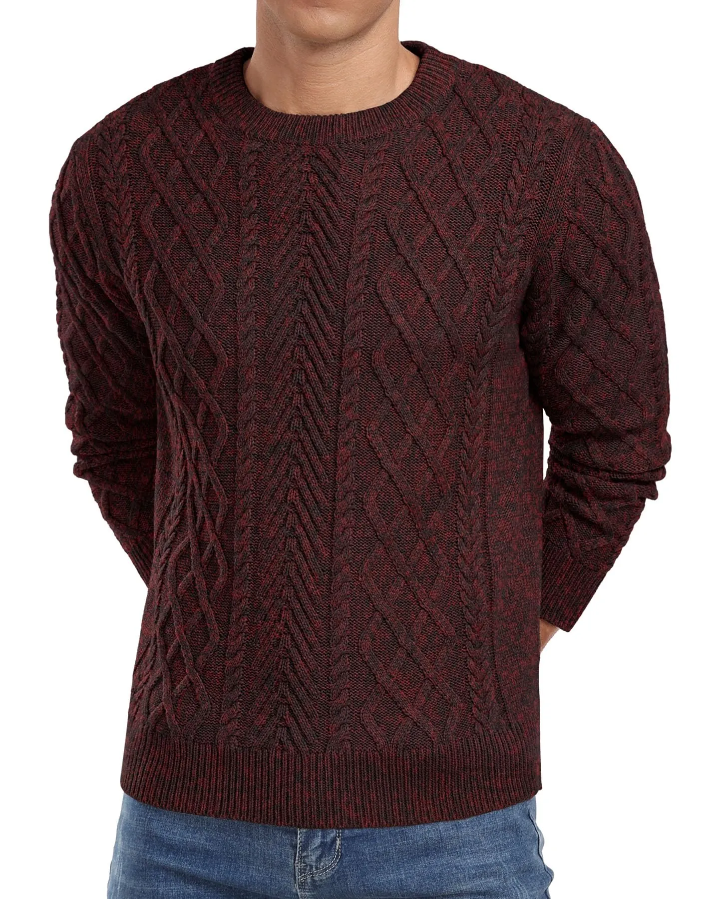 Askdeer Men's Fisherman Textured Pullover Sweater Casual Long Sleeve Crewneck Sweater Classic Soft Knitted Sweaters