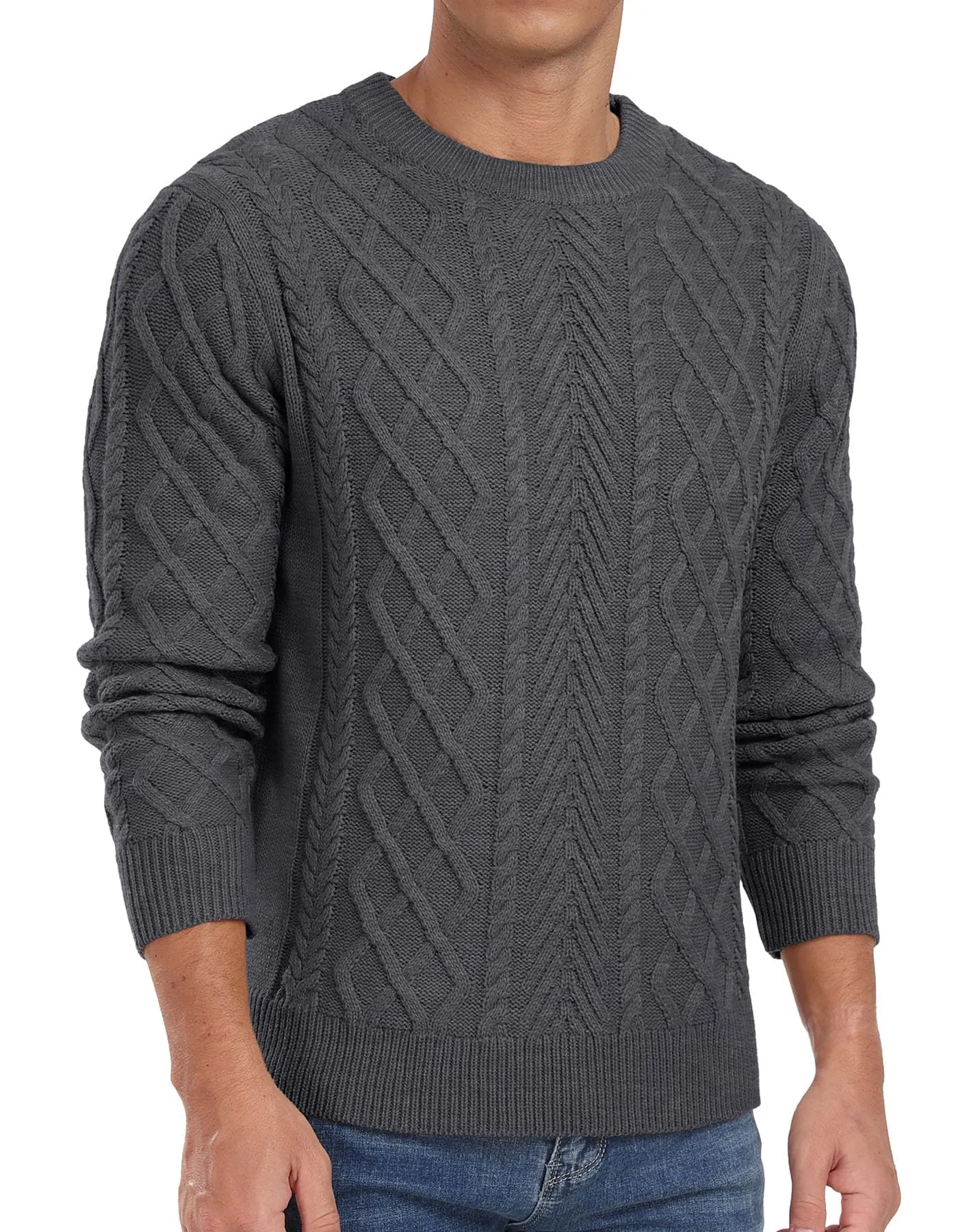 Askdeer Men's Fisherman Textured Pullover Sweater Casual Long Sleeve Crewneck Sweater Classic Soft Knitted Sweaters