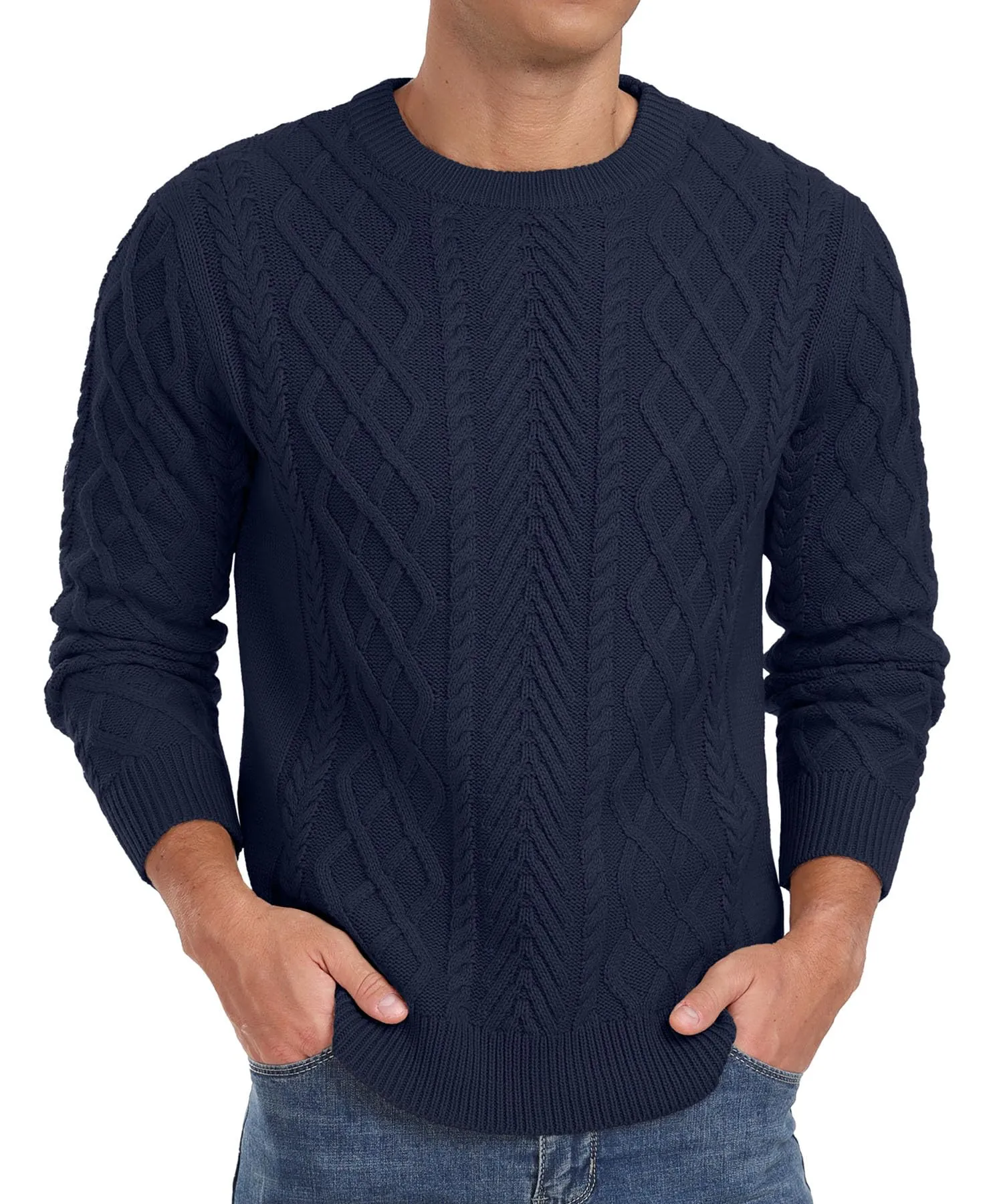Askdeer Men's Fisherman Textured Pullover Sweater Casual Long Sleeve Crewneck Sweater Classic Soft Knitted Sweaters