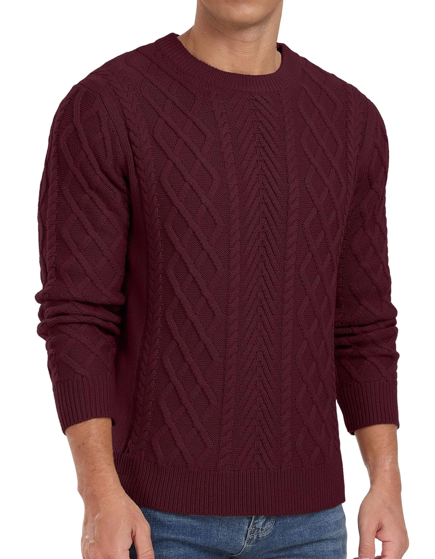 Askdeer Men's Fisherman Textured Pullover Sweater Casual Long Sleeve Crewneck Sweater Classic Soft Knitted Sweaters
