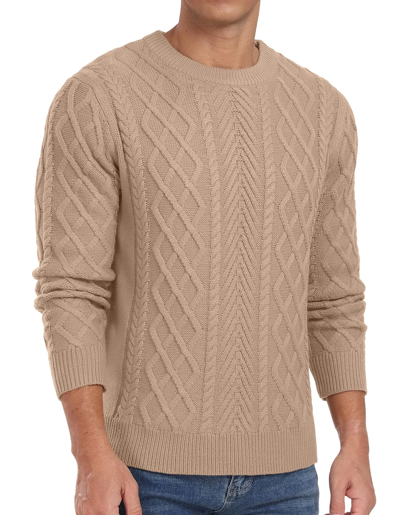 Askdeer Men's Fisherman Textured Pullover Sweater Casual Long Sleeve Crewneck Sweater Classic Soft Knitted Sweaters