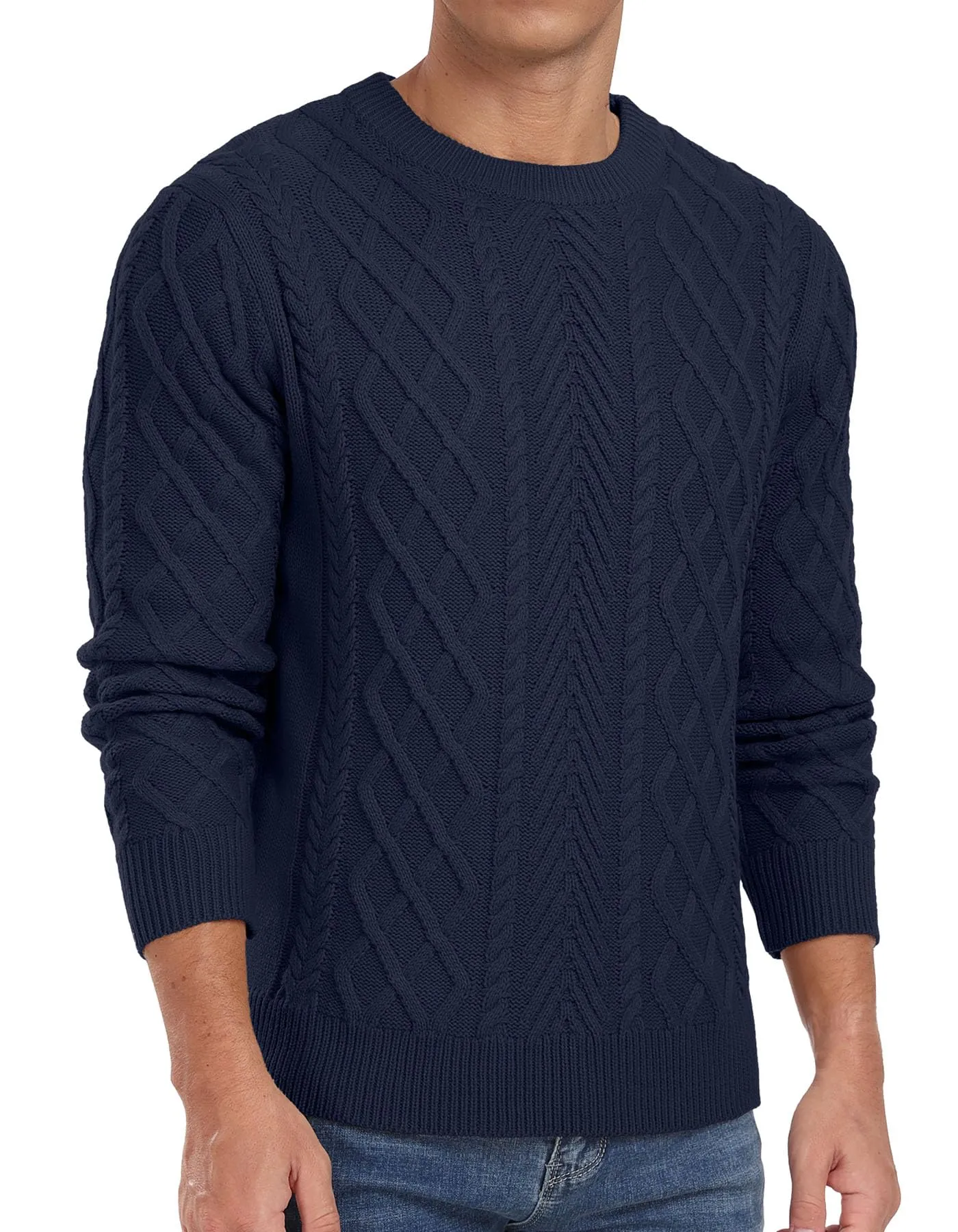 Askdeer Men's Fisherman Textured Pullover Sweater Casual Long Sleeve Crewneck Sweater Classic Soft Knitted Sweaters
