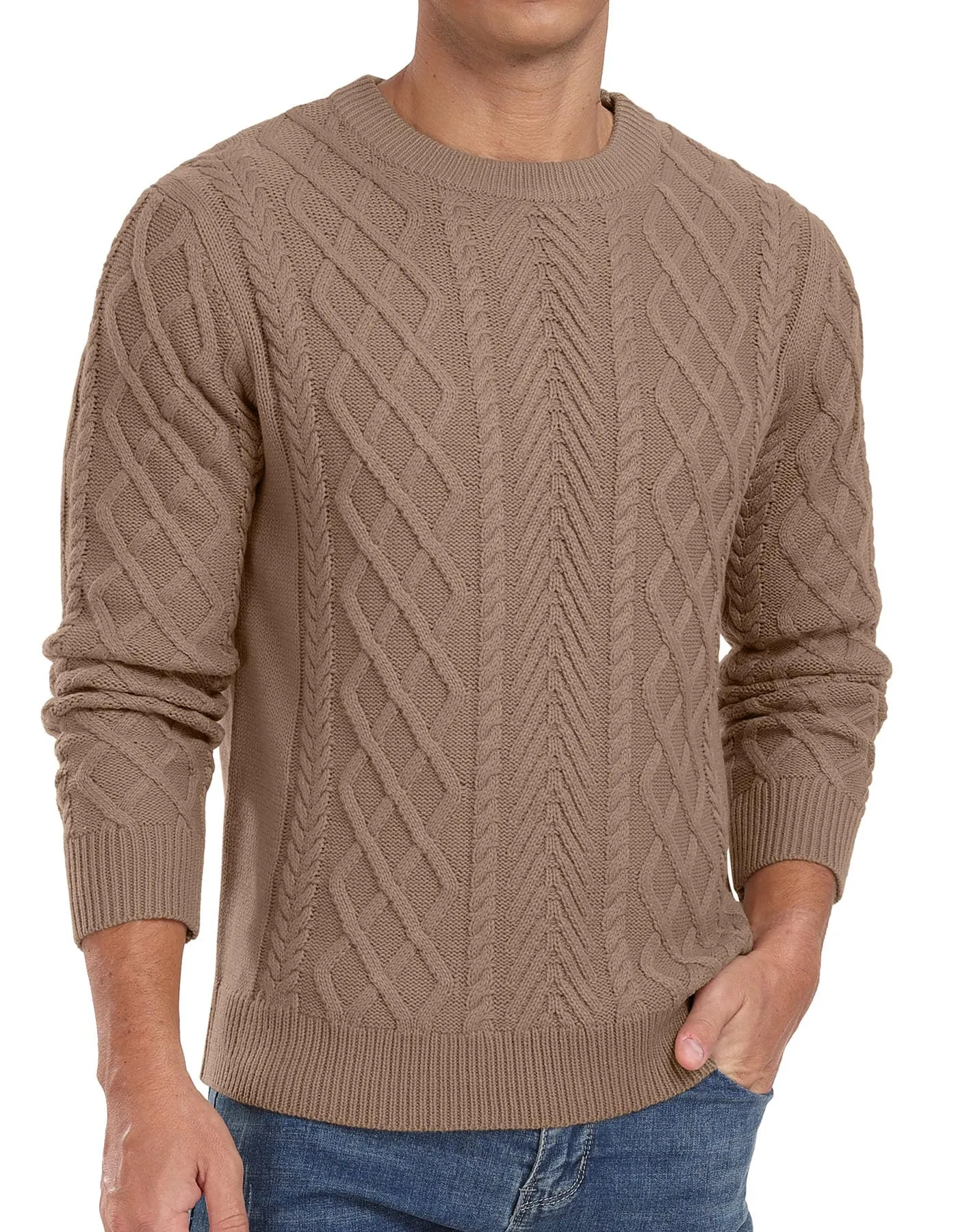 Askdeer Men's Fisherman Textured Pullover Sweater Casual Long Sleeve Crewneck Sweater Classic Soft Knitted Sweaters