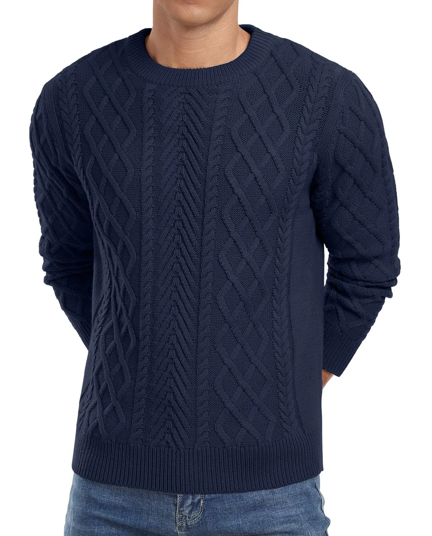 Askdeer Men's Fisherman Textured Pullover Sweater Casual Long Sleeve Crewneck Sweater Classic Soft Knitted Sweaters