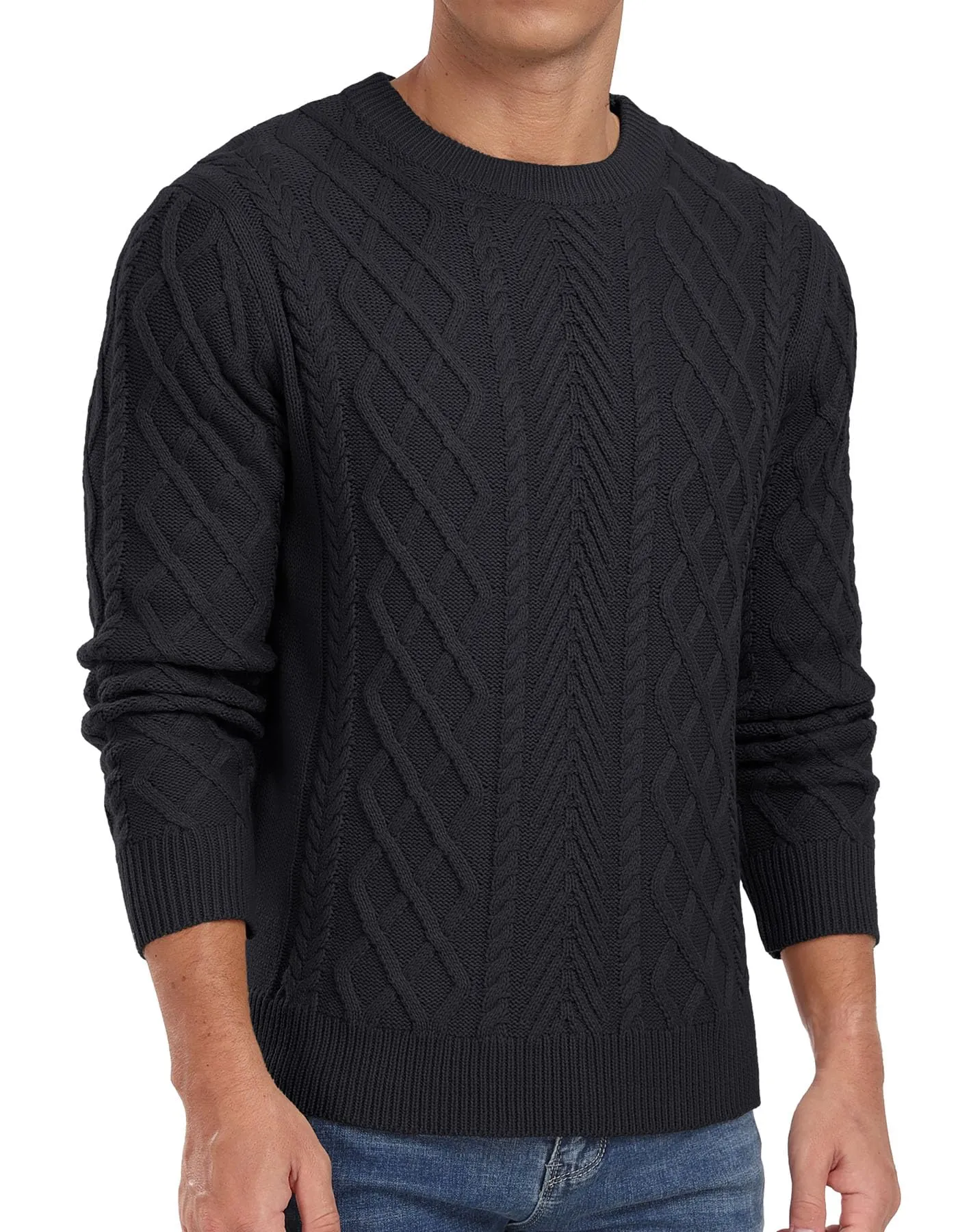 Askdeer Men's Fisherman Textured Pullover Sweater Casual Long Sleeve Crewneck Sweater Classic Soft Knitted Sweaters