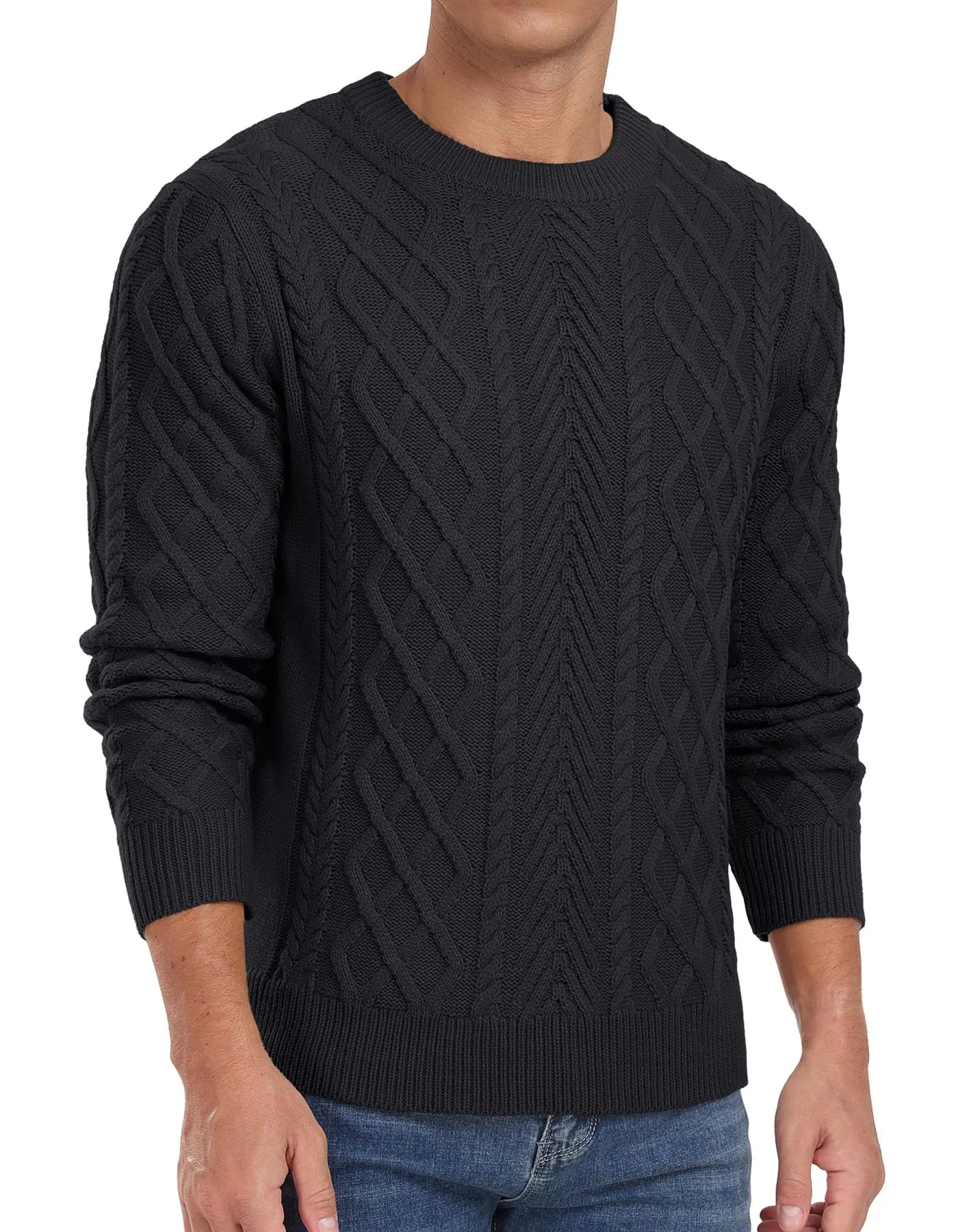 Askdeer Men's Fisherman Textured Pullover Sweater Casual Long Sleeve Crewneck Sweater Classic Soft Knitted Sweaters