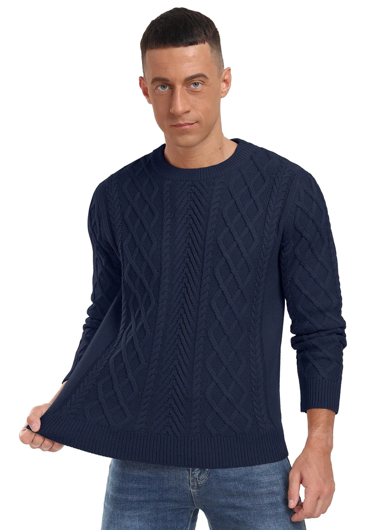 Askdeer Men's Fisherman Textured Pullover Sweater Casual Long Sleeve Crewneck Sweater Classic Soft Knitted Sweaters