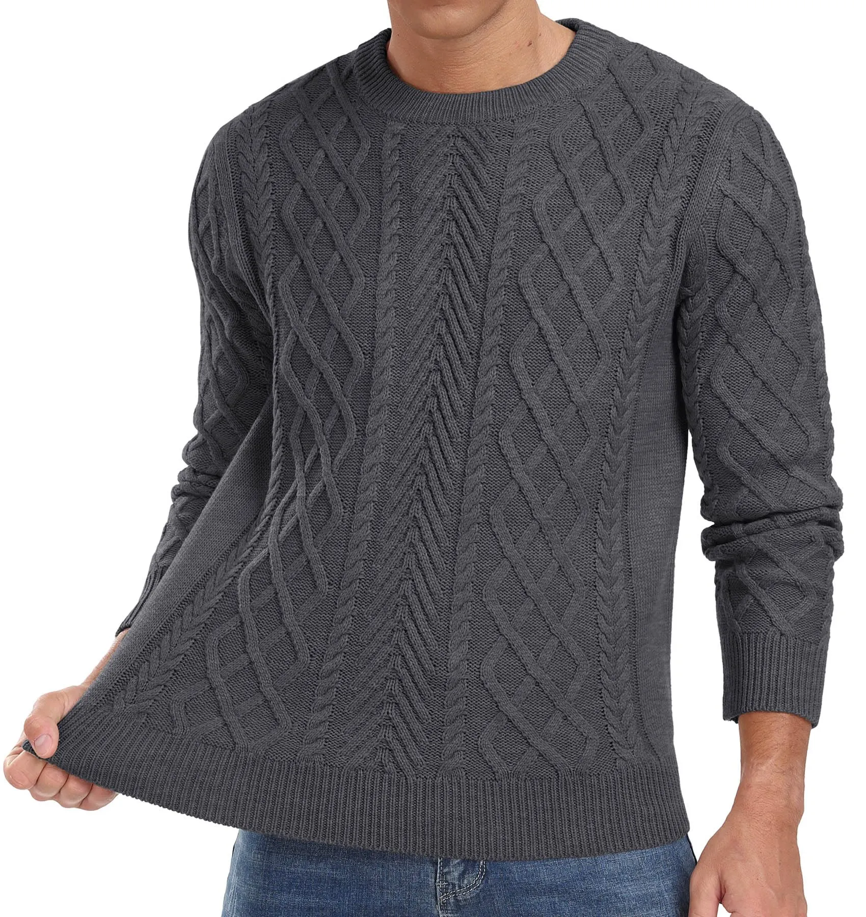 Askdeer Men's Fisherman Textured Pullover Sweater Casual Long Sleeve Crewneck Sweater Classic Soft Knitted Sweaters