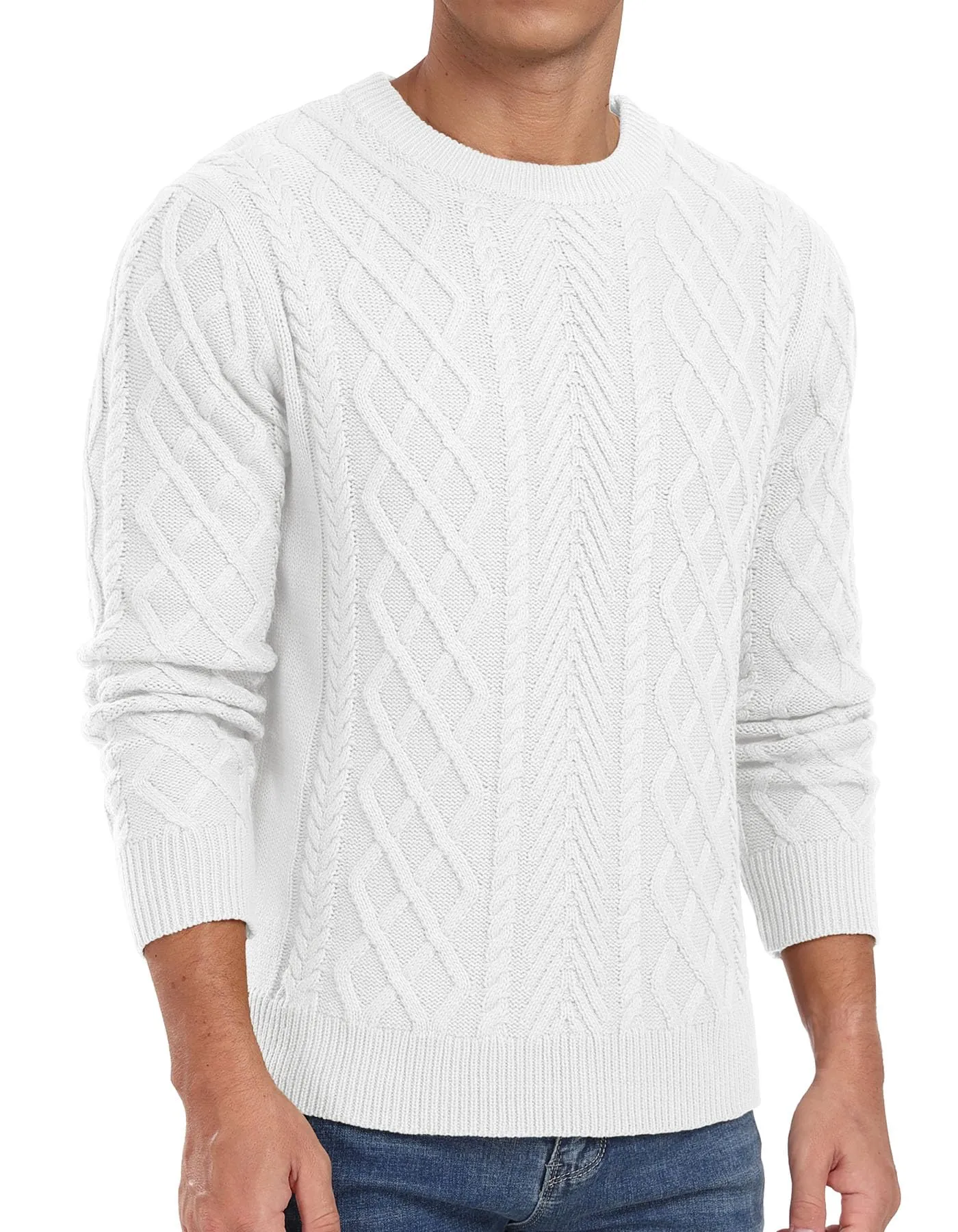 Askdeer Men's Fisherman Textured Pullover Sweater Casual Long Sleeve Crewneck Sweater Classic Soft Knitted Sweaters