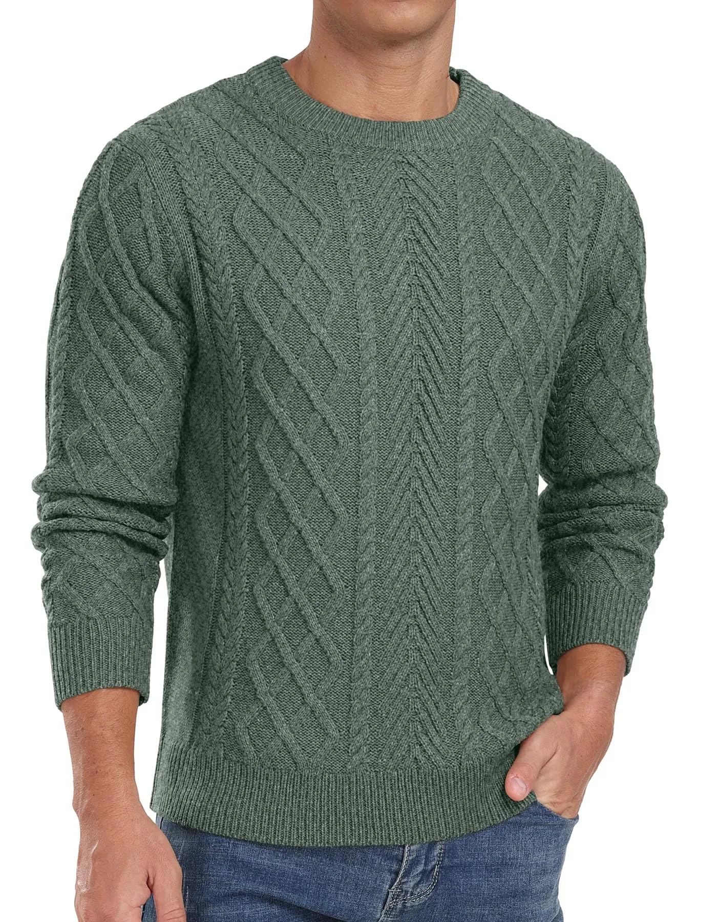 Askdeer Men's Fisherman Textured Pullover Sweater Casual Long Sleeve Crewneck Sweater Classic Soft Knitted Sweaters