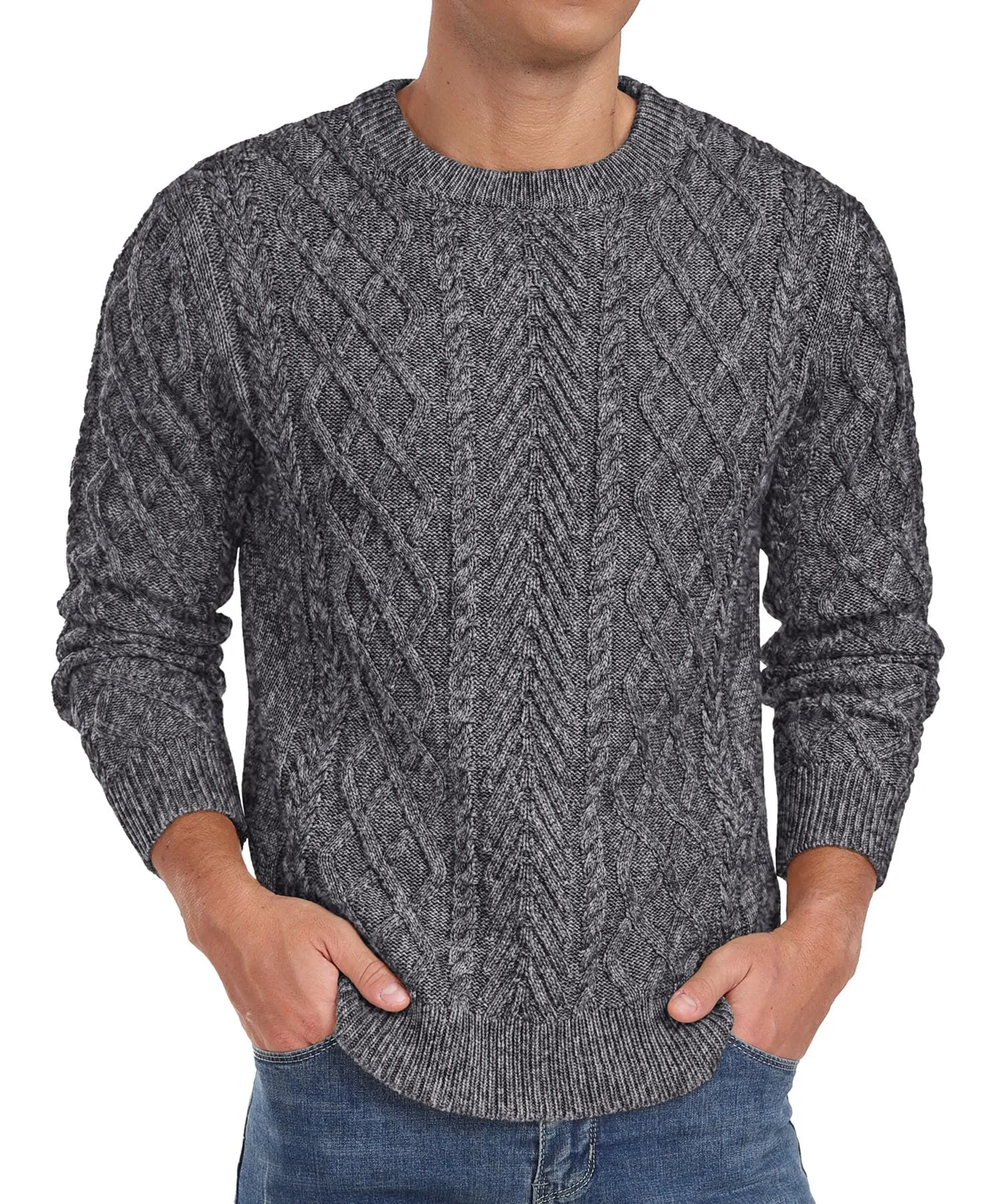 Askdeer Men's Fisherman Textured Pullover Sweater Casual Long Sleeve Crewneck Sweater Classic Soft Knitted Sweaters