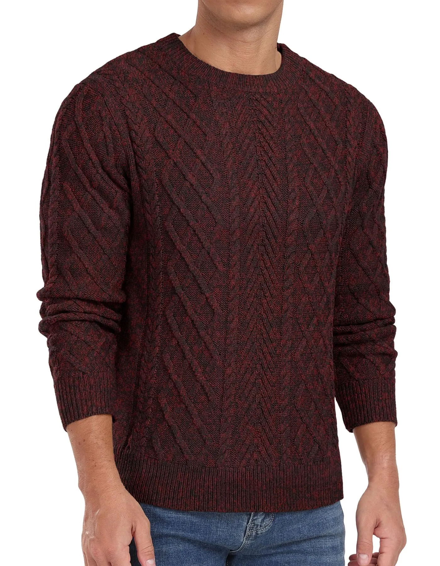 Askdeer Men's Fisherman Textured Pullover Sweater Casual Long Sleeve Crewneck Sweater Classic Soft Knitted Sweaters