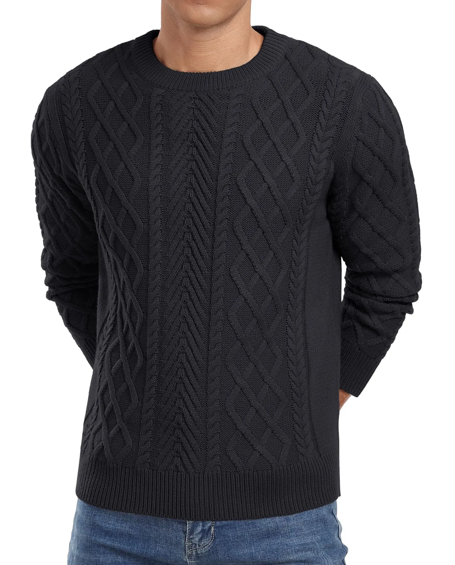 Askdeer Men's Fisherman Textured Pullover Sweater Casual Long Sleeve Crewneck Sweater Classic Soft Knitted Sweaters