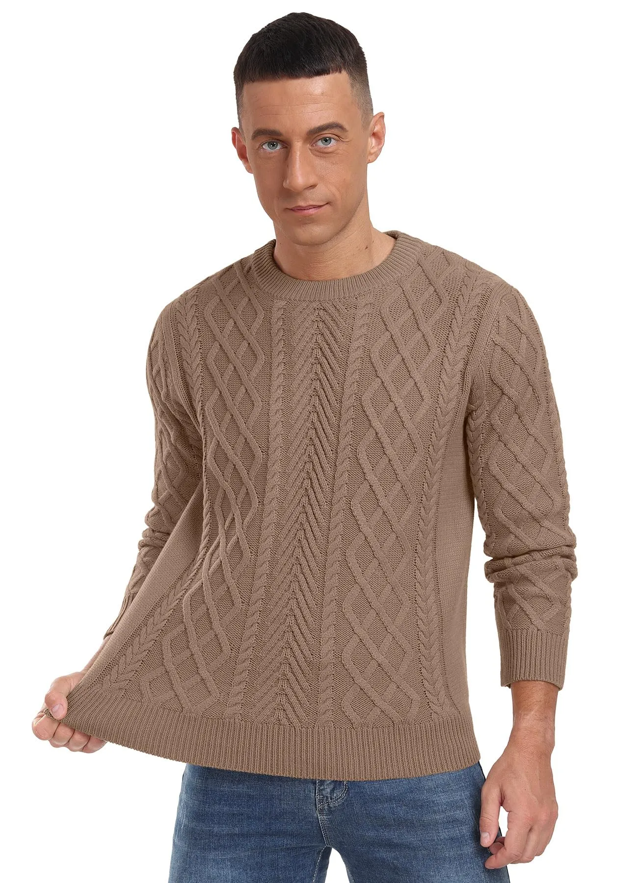 Askdeer Men's Fisherman Textured Pullover Sweater Casual Long Sleeve Crewneck Sweater Classic Soft Knitted Sweaters