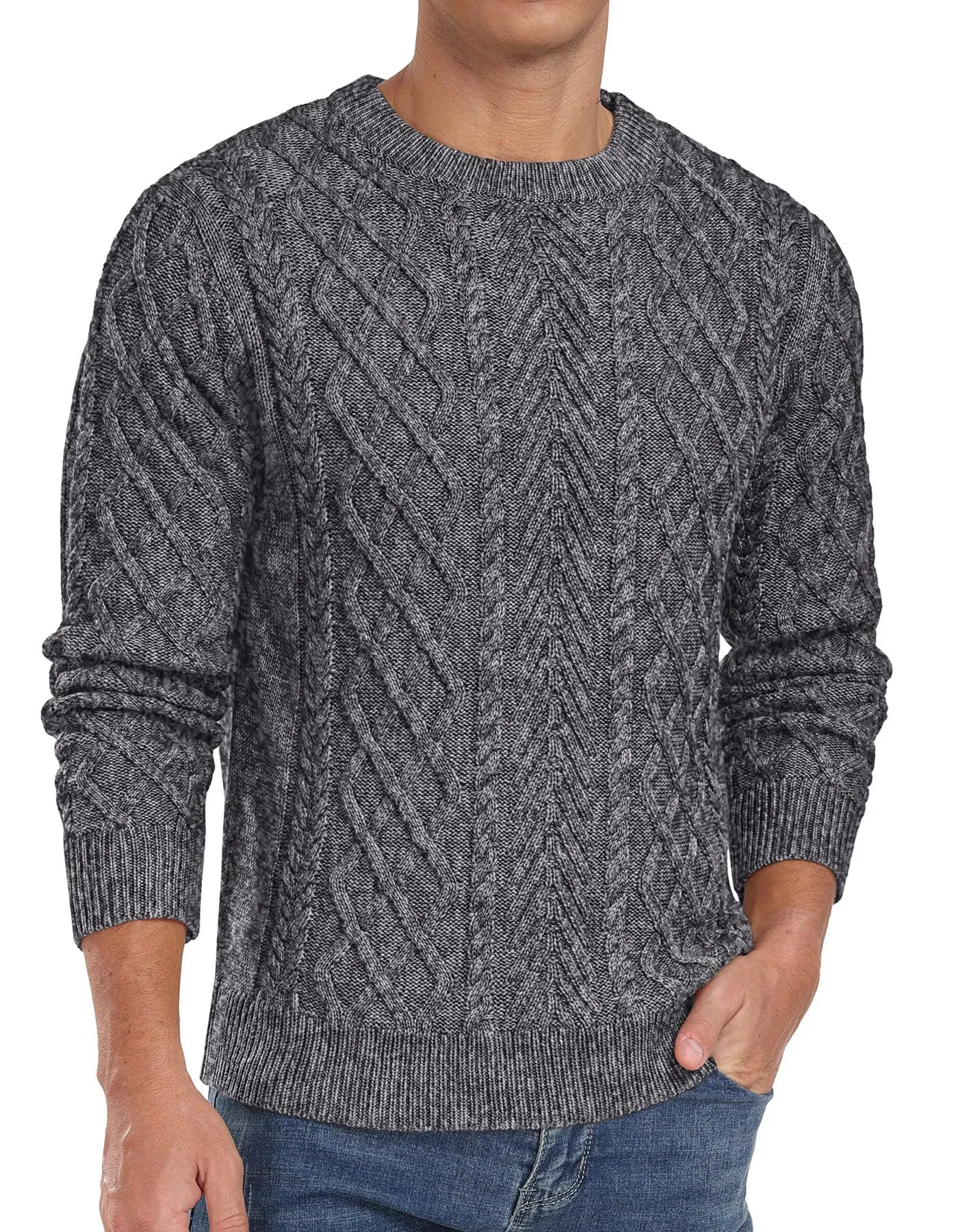 Askdeer Men's Fisherman Textured Pullover Sweater Casual Long Sleeve Crewneck Sweater Classic Soft Knitted Sweaters