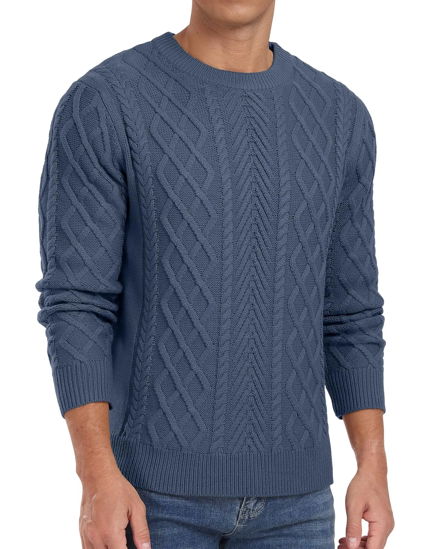 Askdeer Men's Fisherman Textured Pullover Sweater Casual Long Sleeve Crewneck Sweater Classic Soft Knitted Sweaters