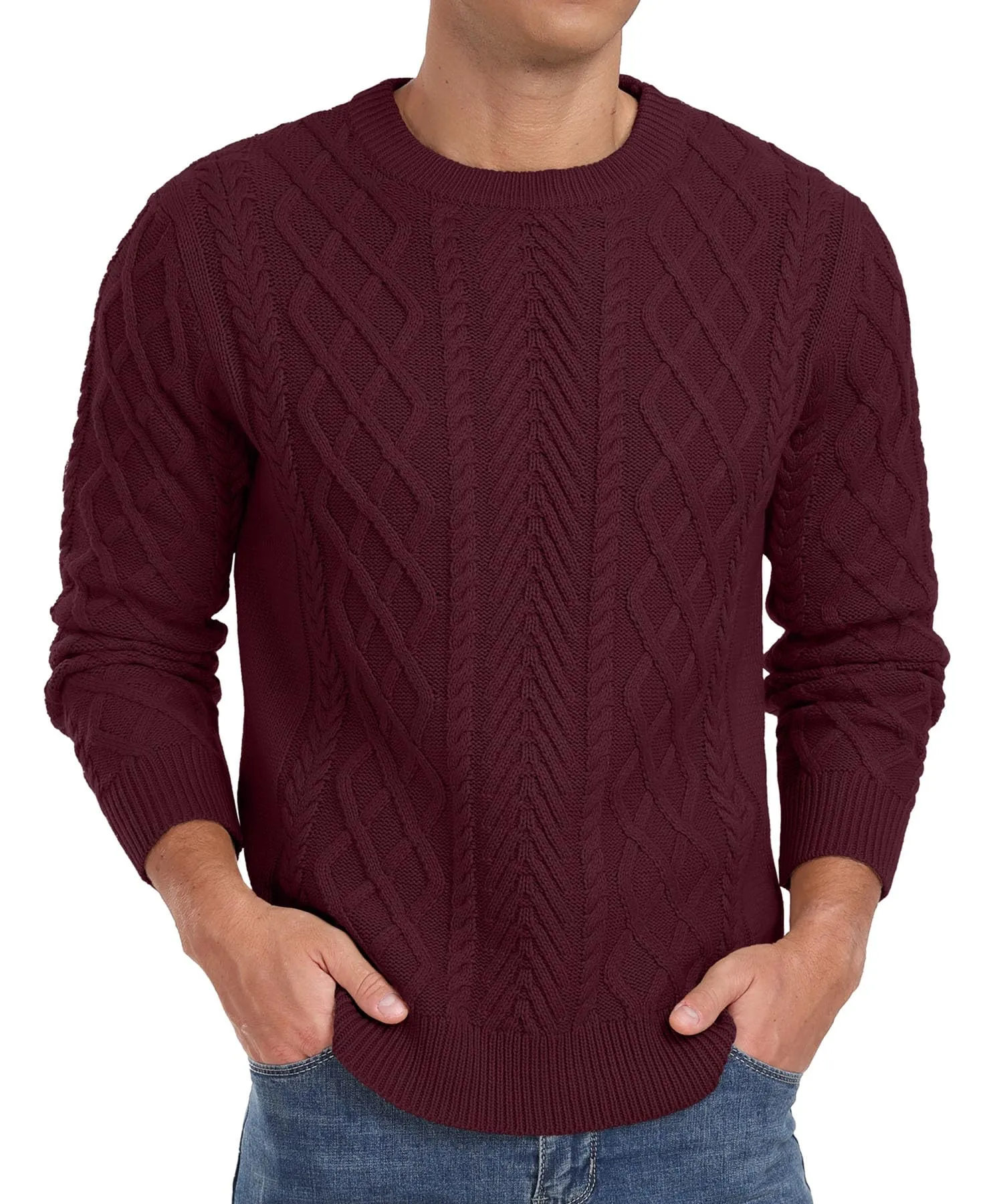 Askdeer Men's Fisherman Textured Pullover Sweater Casual Long Sleeve Crewneck Sweater Classic Soft Knitted Sweaters