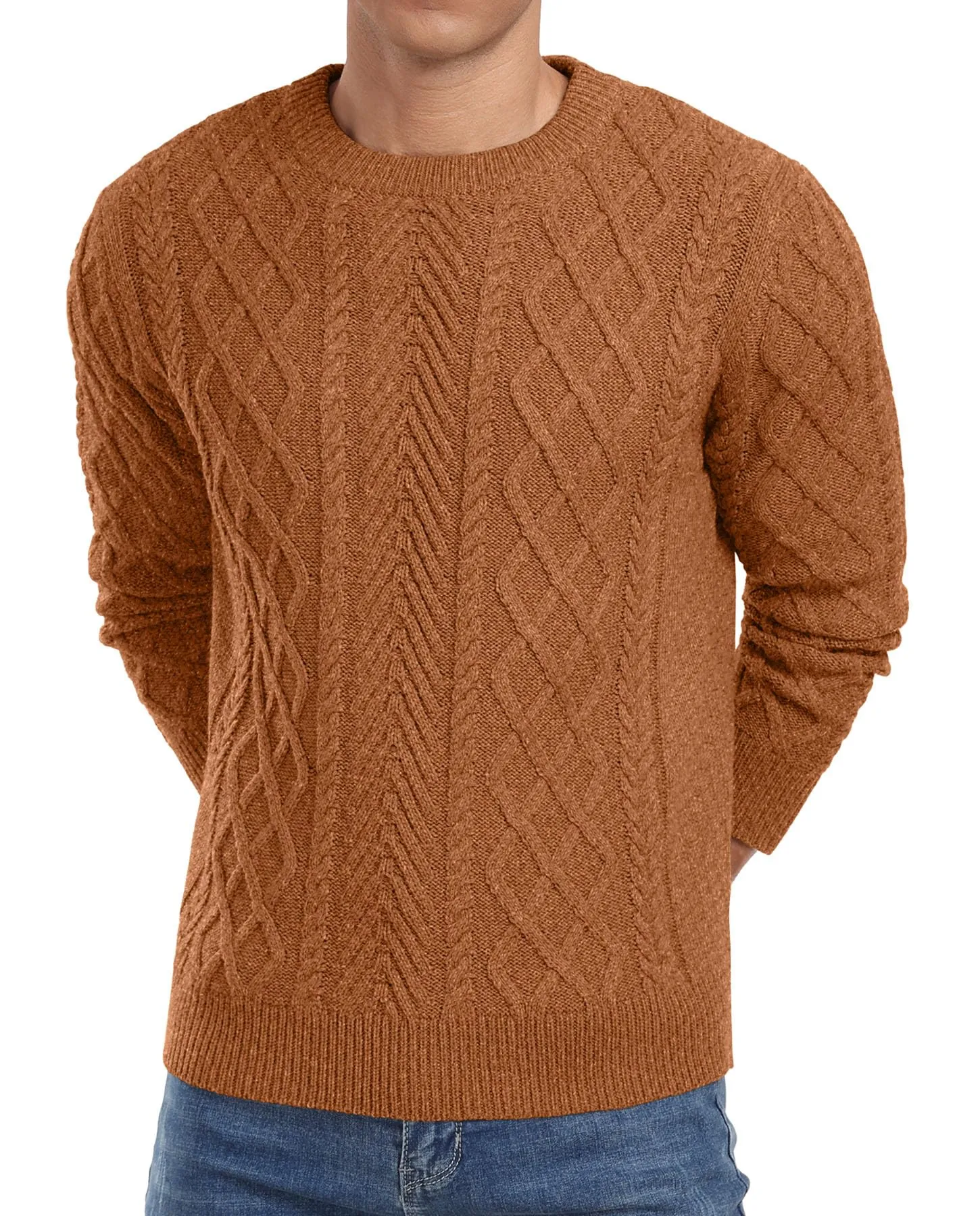 Askdeer Men's Fisherman Textured Pullover Sweater Casual Long Sleeve Crewneck Sweater Classic Soft Knitted Sweaters