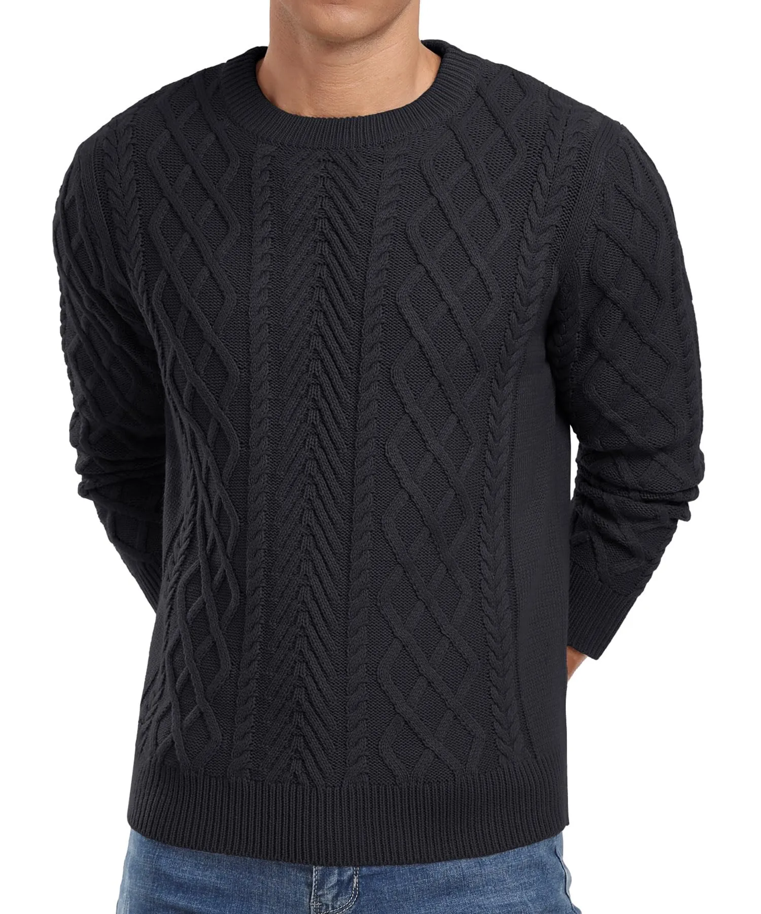 Askdeer Men's Fisherman Textured Pullover Sweater Casual Long Sleeve Crewneck Sweater Classic Soft Knitted Sweaters