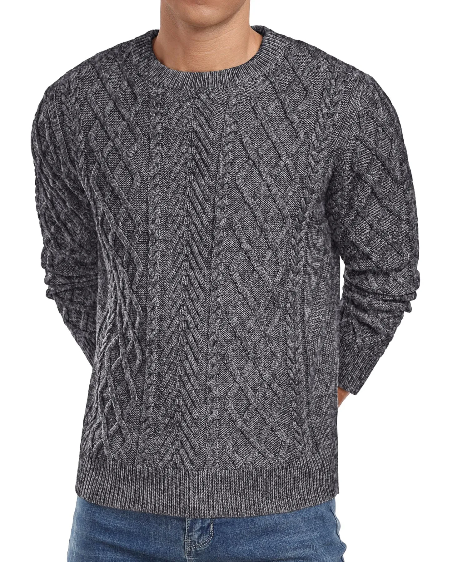 Askdeer Men's Fisherman Textured Pullover Sweater Casual Long Sleeve Crewneck Sweater Classic Soft Knitted Sweaters
