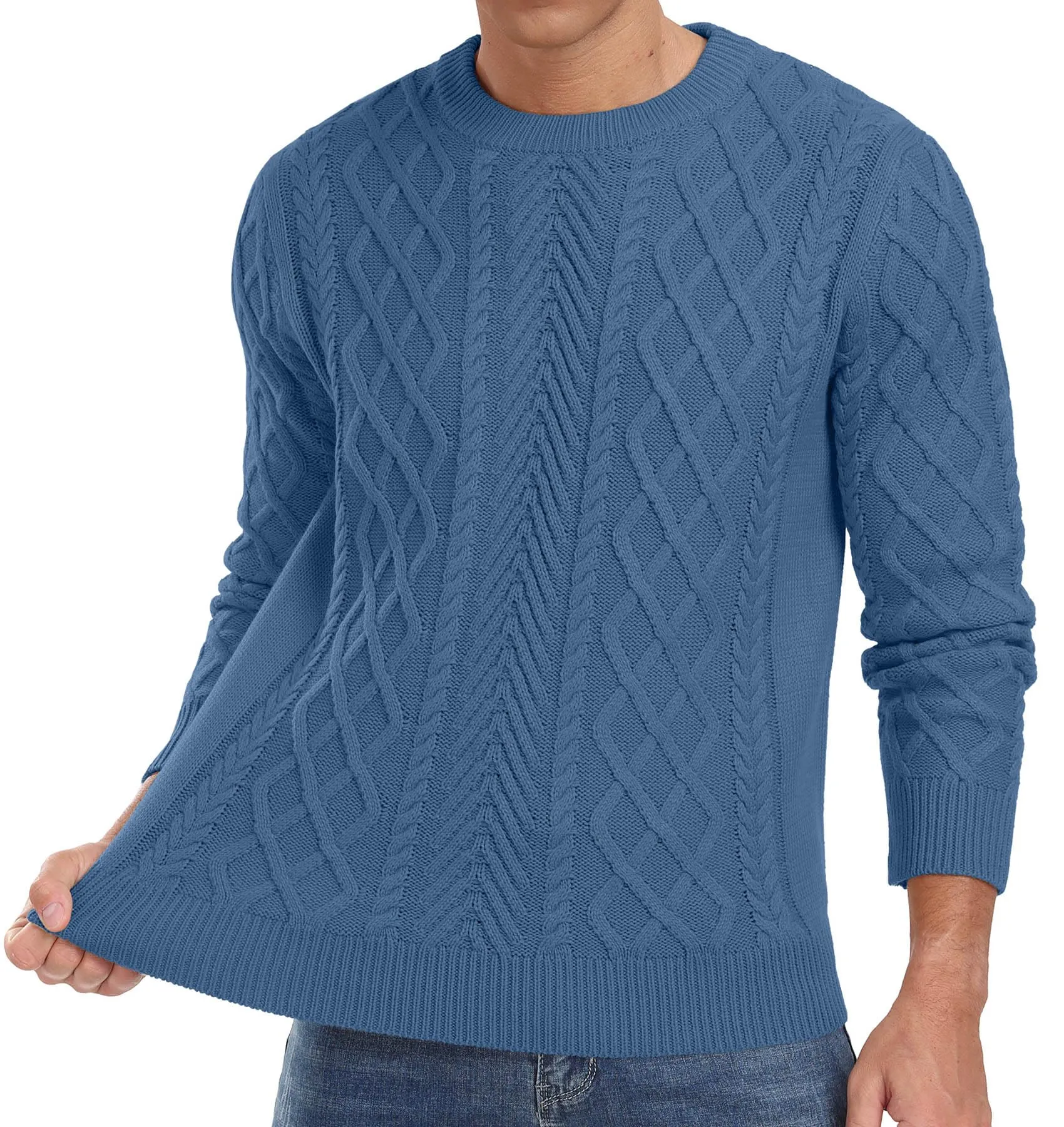 Askdeer Men's Fisherman Textured Pullover Sweater Casual Long Sleeve Crewneck Sweater Classic Soft Knitted Sweaters