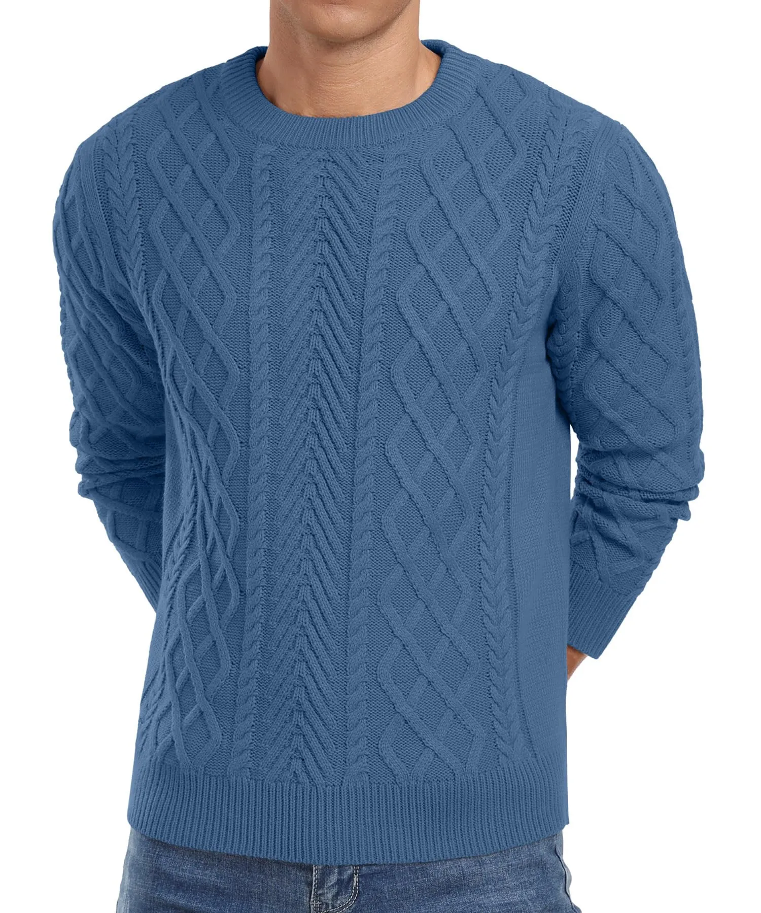 Askdeer Men's Fisherman Textured Pullover Sweater Casual Long Sleeve Crewneck Sweater Classic Soft Knitted Sweaters