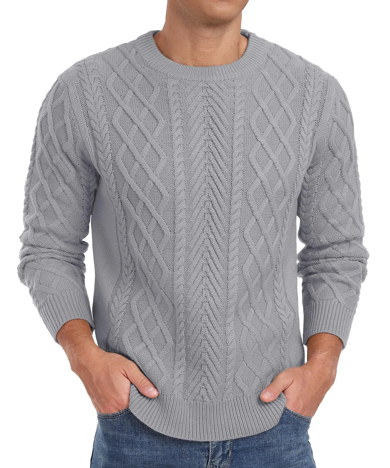 Askdeer Men's Fisherman Textured Pullover Sweater Casual Long Sleeve Crewneck Sweater Classic Soft Knitted Sweaters